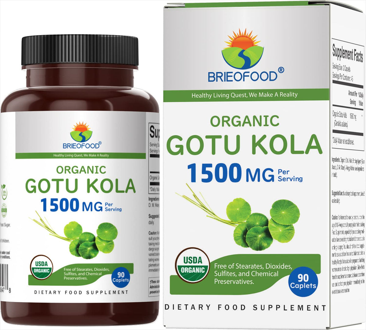 Brieofood Gotu Kola biologique 1500 mg, bouteille