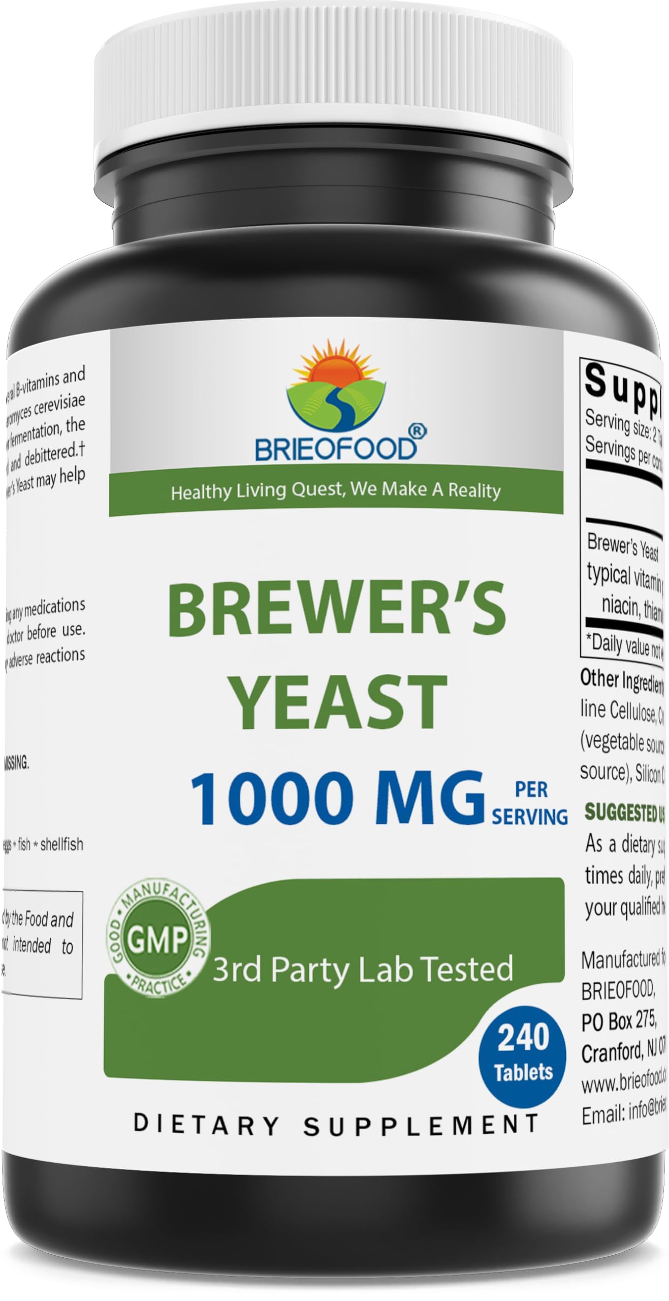 Brieofood Levure de bière tablettes 1000 mg pour usage quotidien.