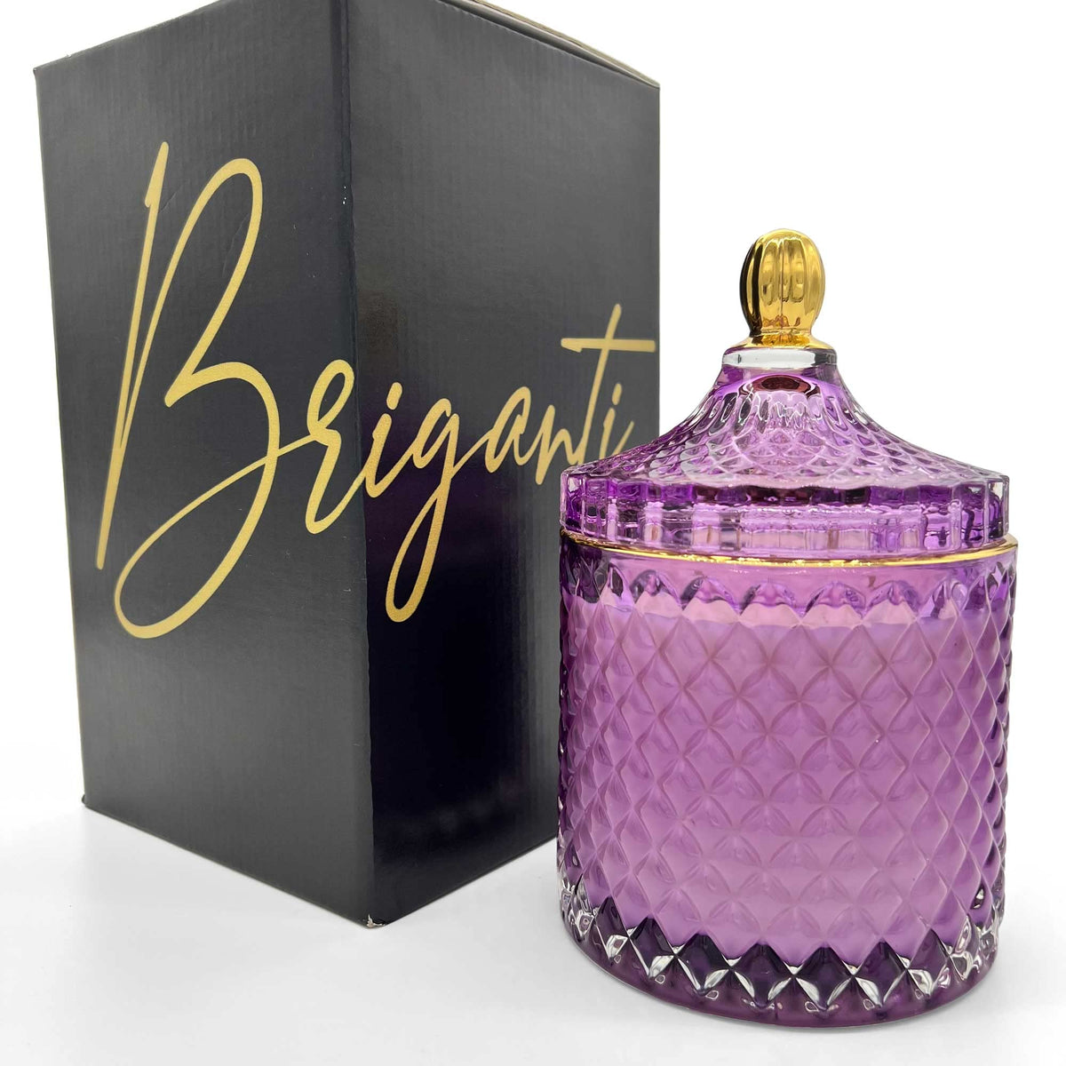 BRIGANTI Coconut Island dans un verre violet et doré, ambiance spa à domicile.