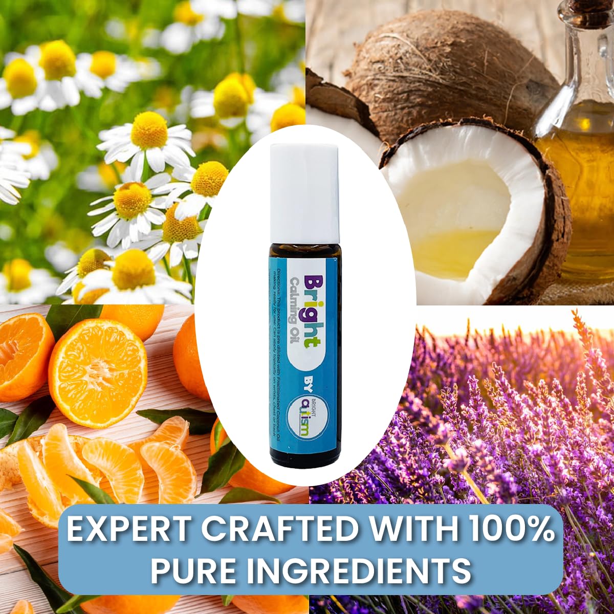 Bright Calming Oil ingrédients mandarine-lavande, parfum réconfortant.