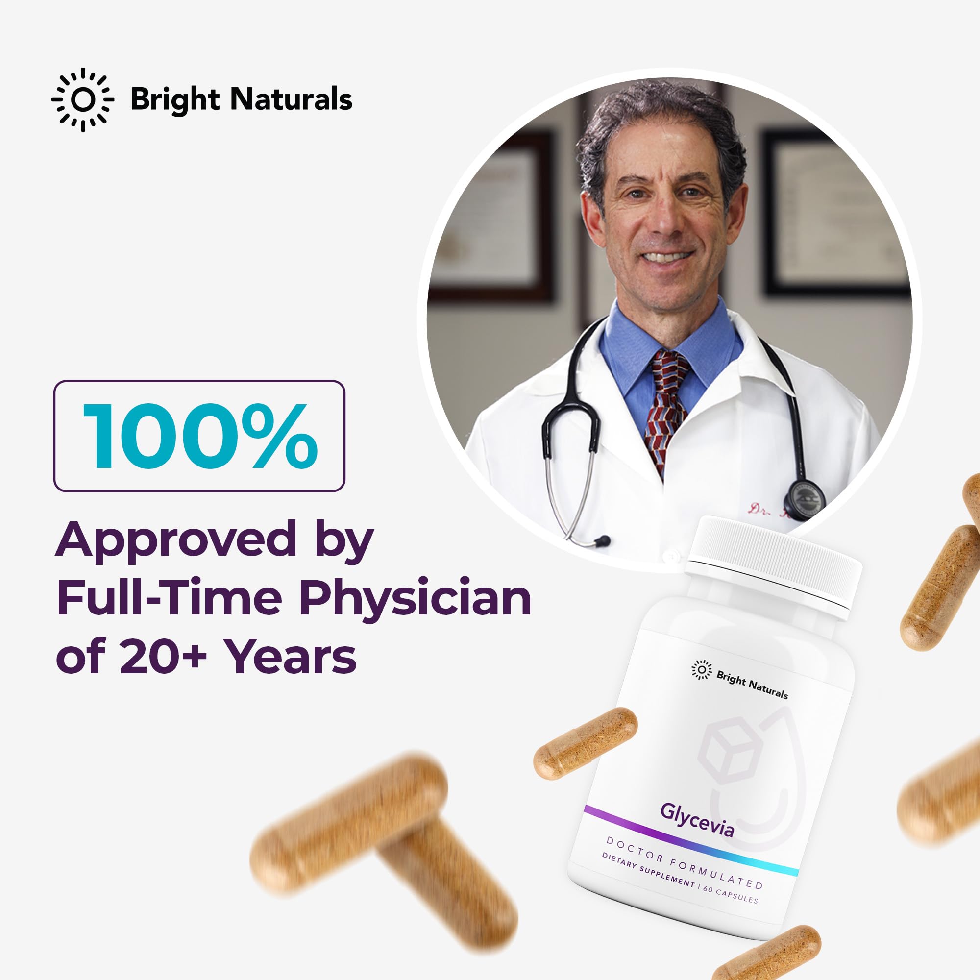Bright Naturals Glycevia — prise recommandée de deux capsules quotidiennes