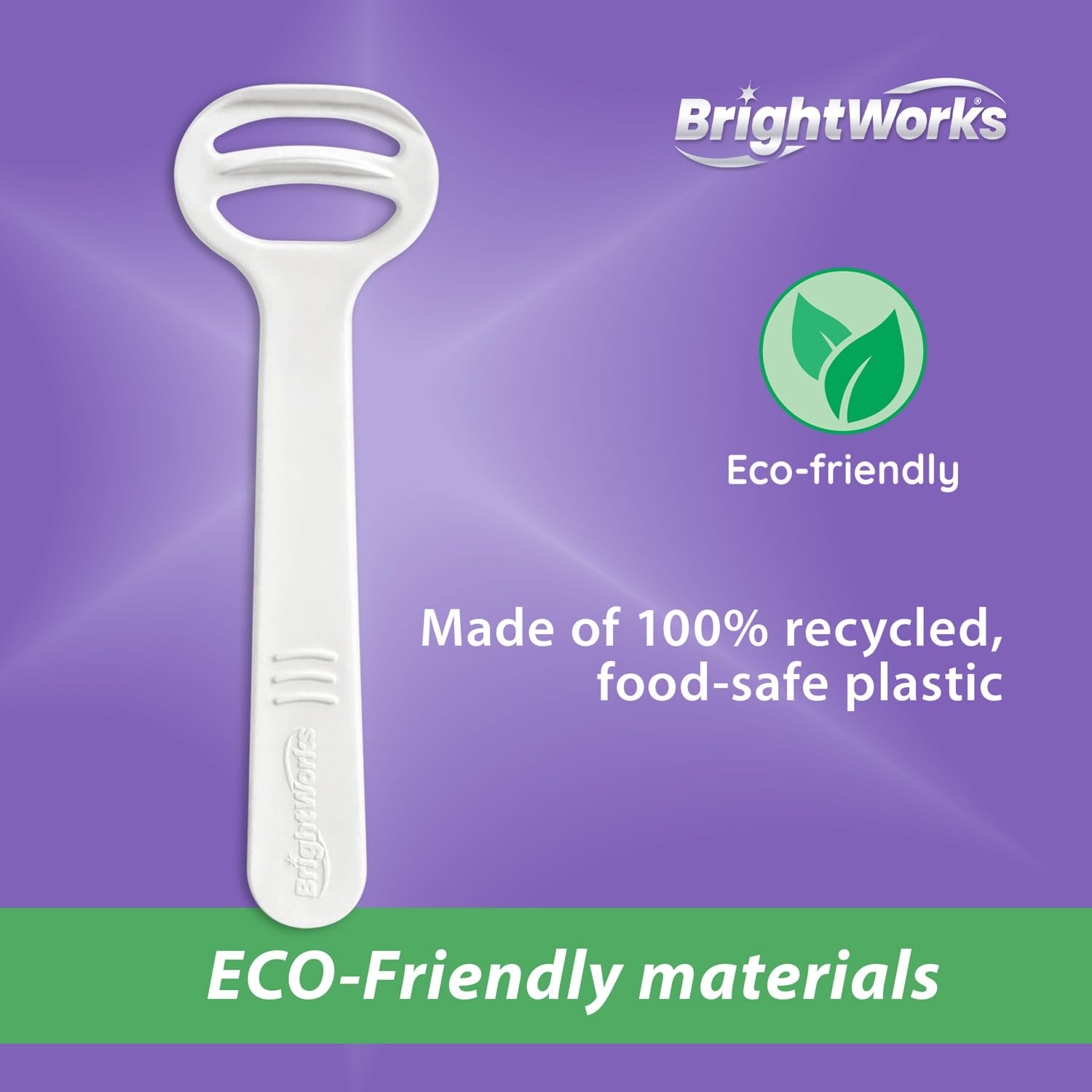 BrightWorks grattoir-langue design courbe avec prise ergonomique.