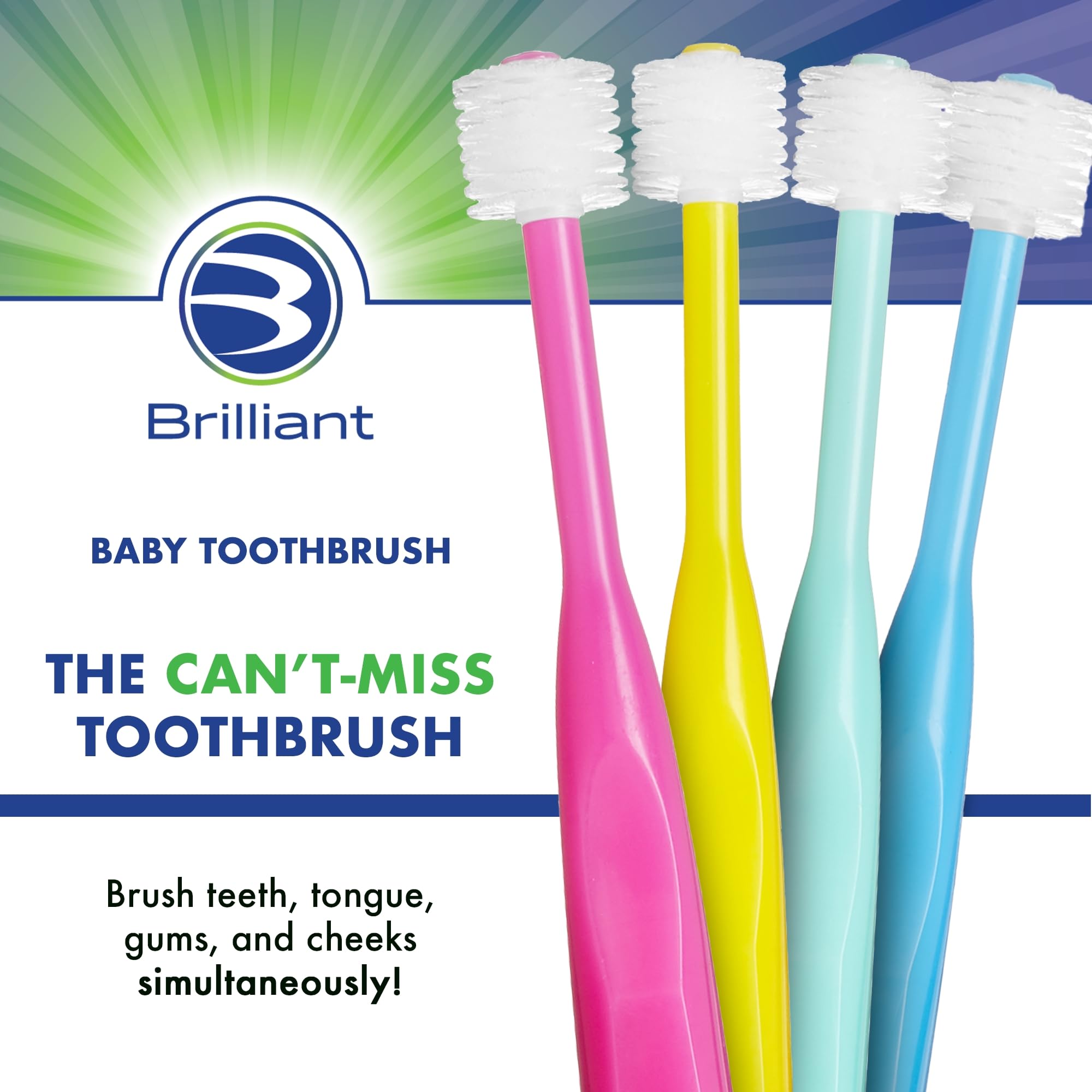 Brosse bébé Brilliant avec poils ultra doux et 24 000 pointes pour un brossage confortable
