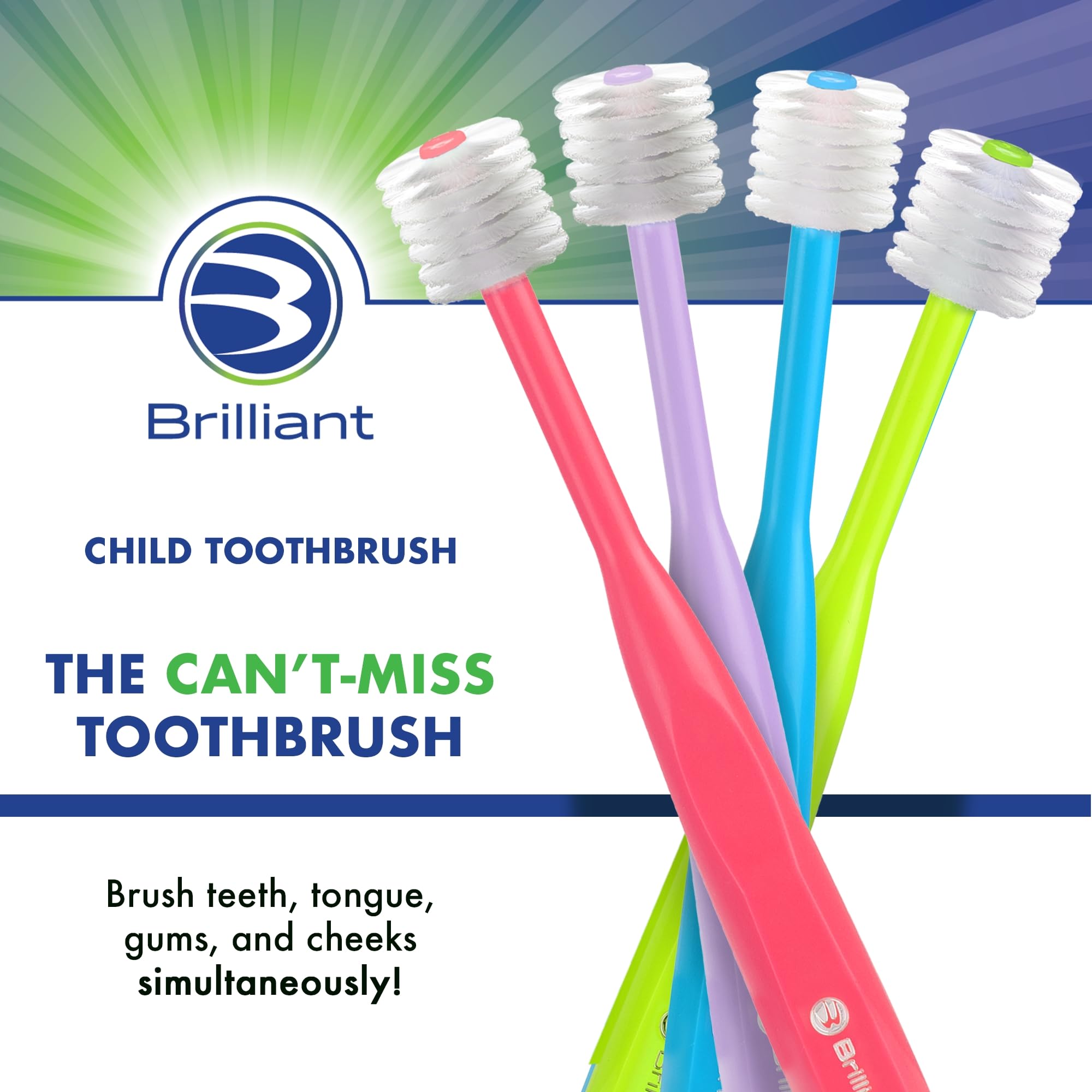 Brosse Brilliant pour enfants – brins doux rose, massage des gencives sensibles.