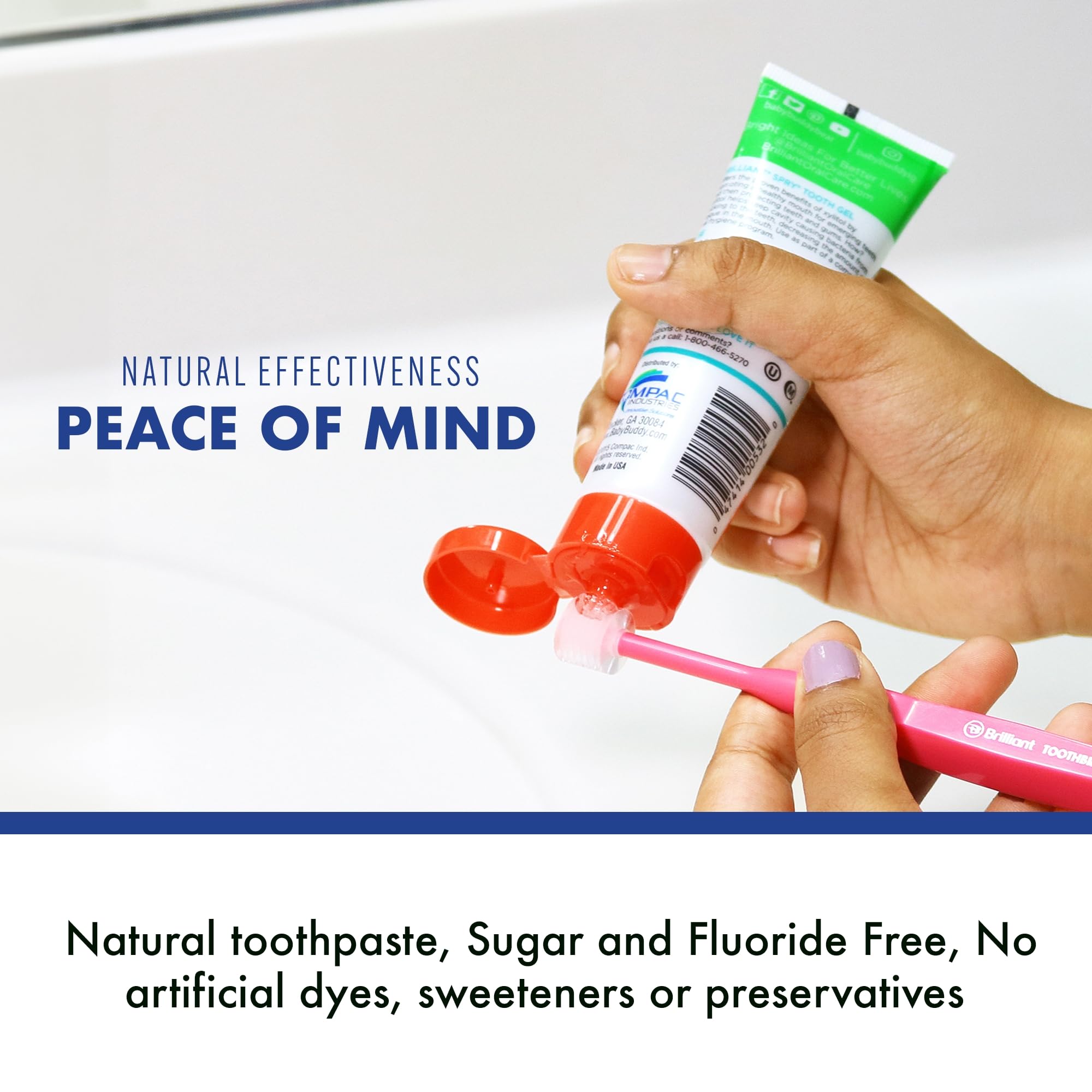 Pâte dentifaire Brilliant Spry Original, tube ouvert, idéal pour les routines quotidiennes.