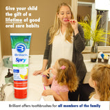 Usage enfant Brilliant Spry Original, pâte dentifaire sûre même en cas d'ingestion.