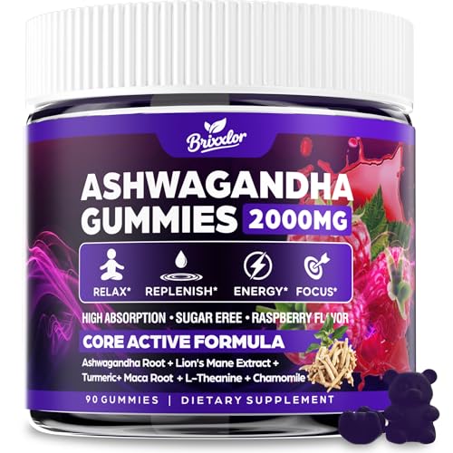 Gomme Ashwagandha Brixxlor sur boîte, rituel quotidien et calme potentiel.