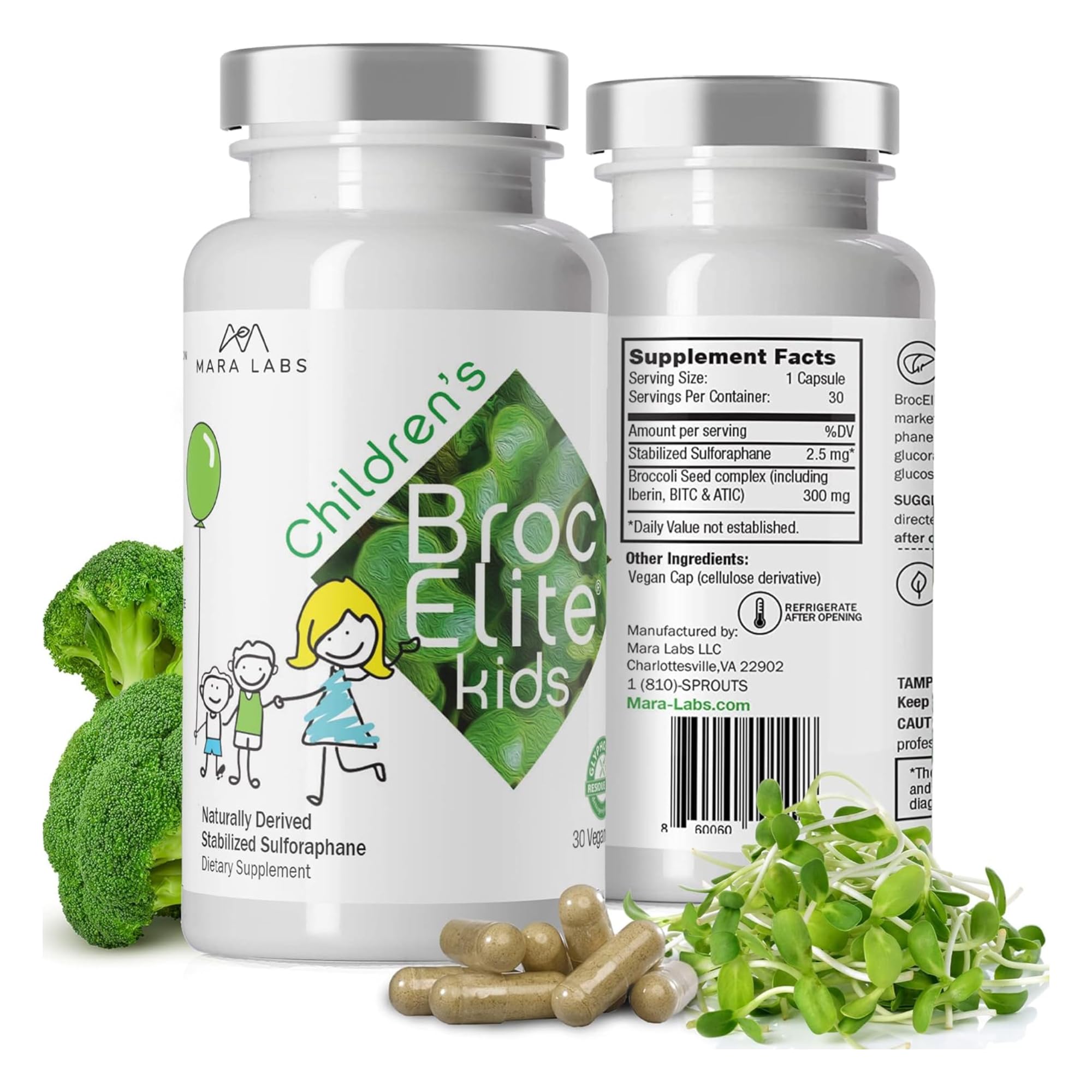 BrocElite Kids: bouteille de capsules pratique pour une prise quotidienne.