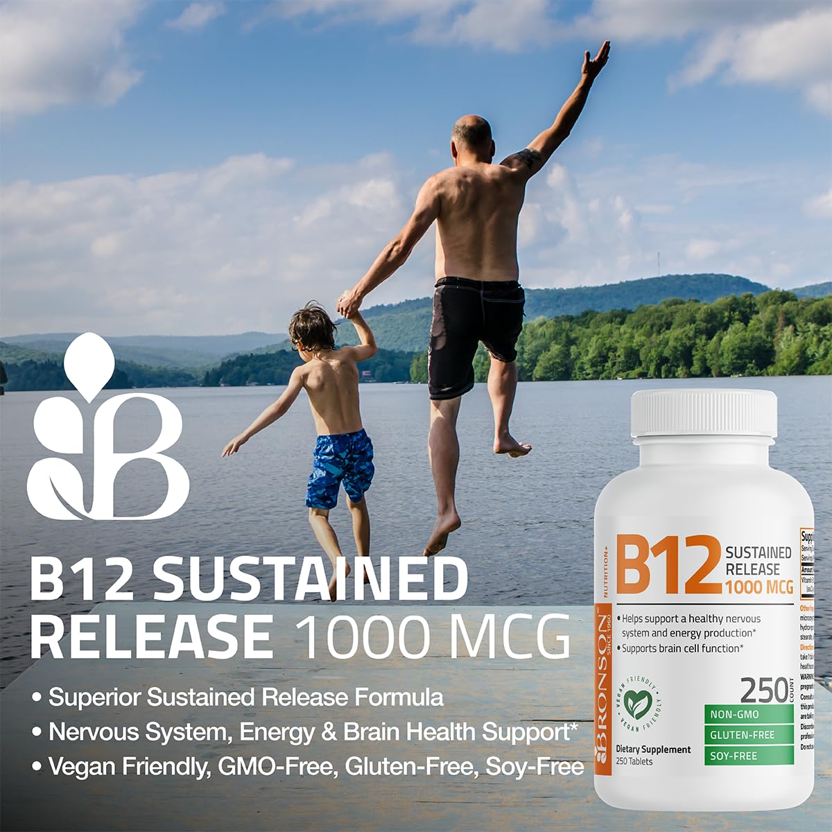 Bronson B12 formule végan sans animaux et sans OGM.