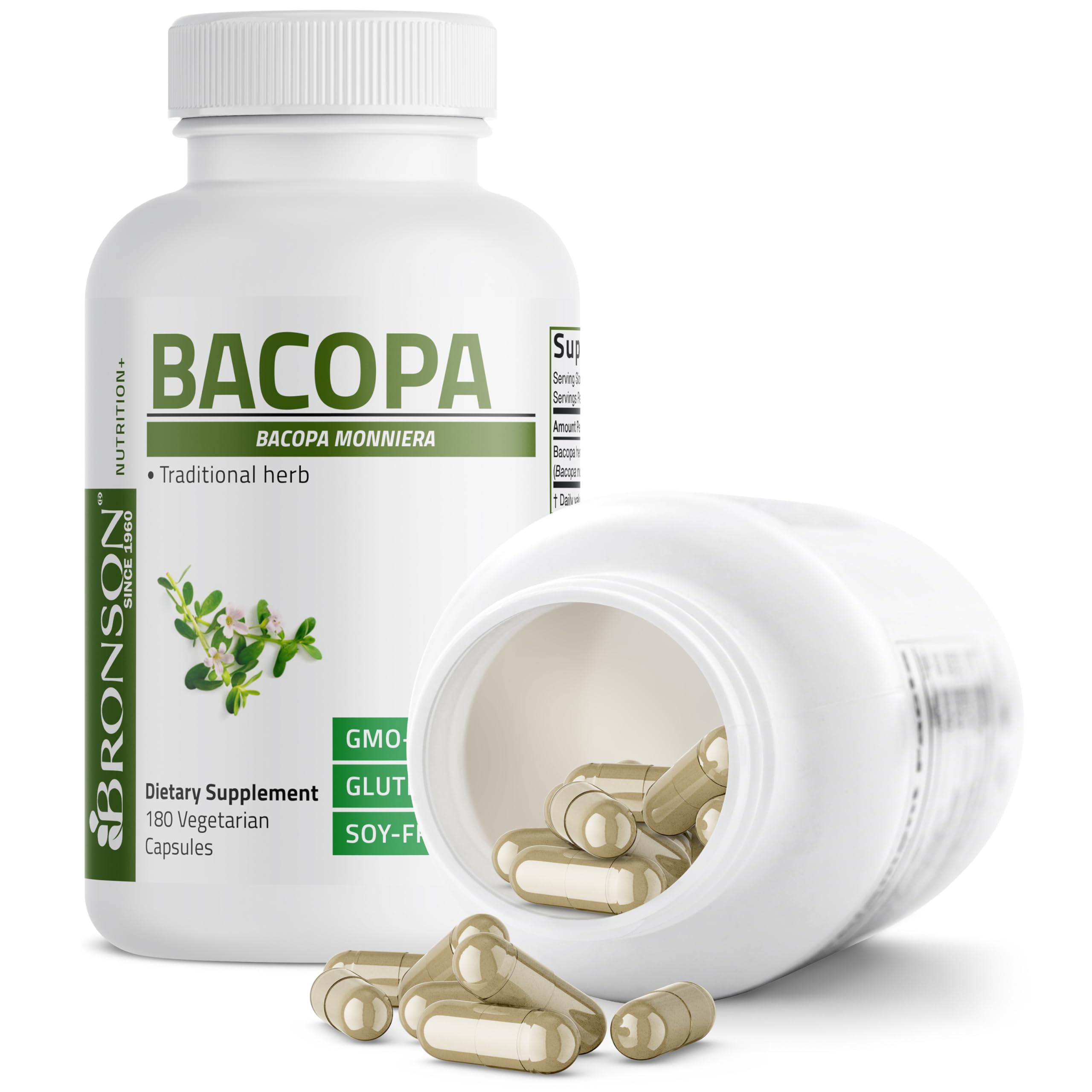 Emballage Bronson Bacopa mettant en avant la pureté et les choix sans OGM.