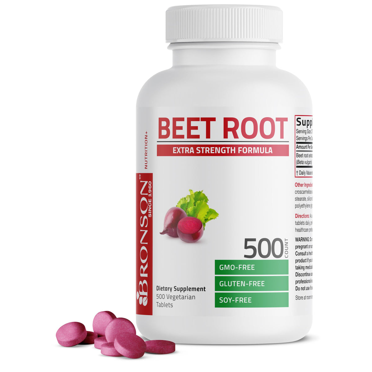 Bronson Beet Root Extra Forte – bouteille de 500 comprimés végétariens, pratique au quotidien