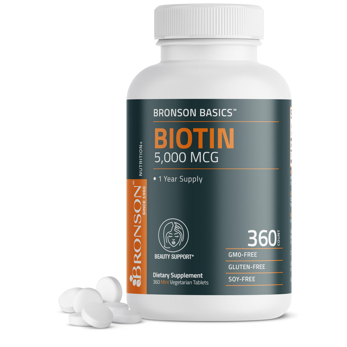 Bronson Biotine 5 000 mcg, tablettes mini, soutien quotidien cheveux et ongles