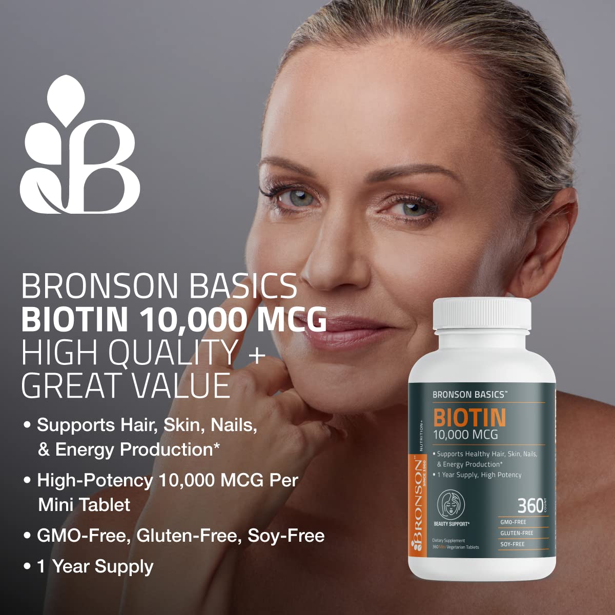 Bronson Biotin sans gluten, adapté aux régimes sensibles.