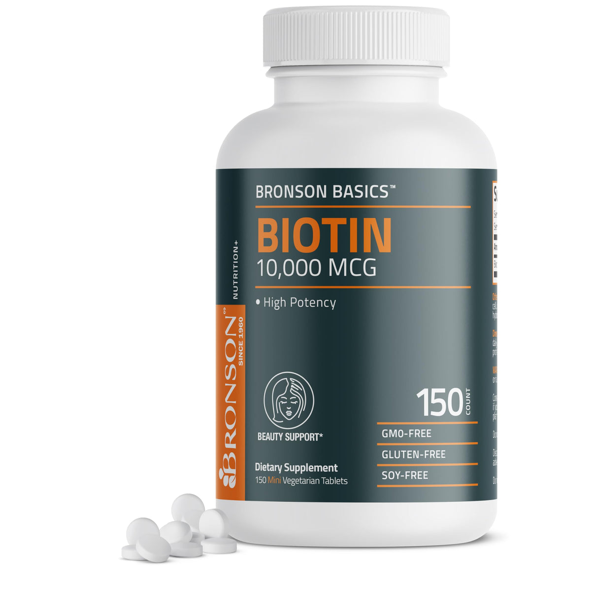 Bronson Biotine 10 000 mcg – tablettes mini, soutien potentiel des cheveux et ongles.