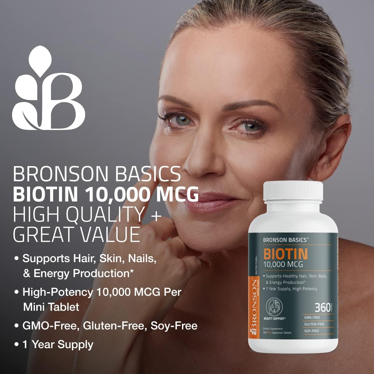 Bronson Biotine – tablettes mini-format, dosage élevé pour le quotidien.