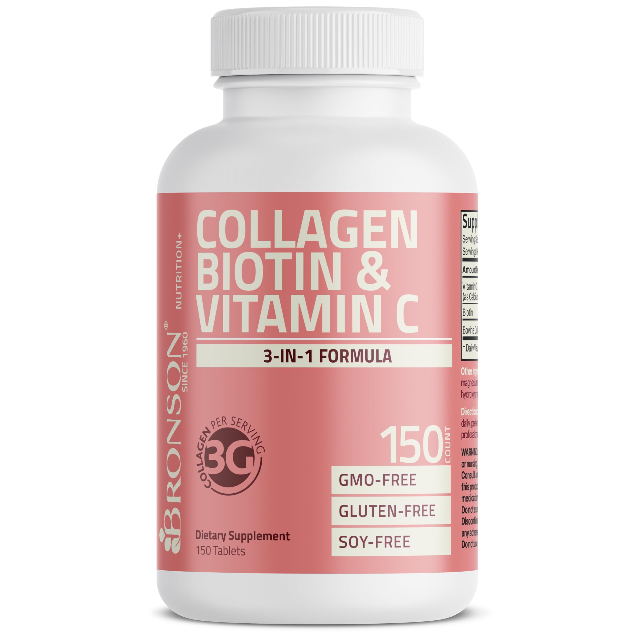 Bronson Collagen Peptides, formule enrichie Biotine et Vitamine C pour cheveux et ongles.