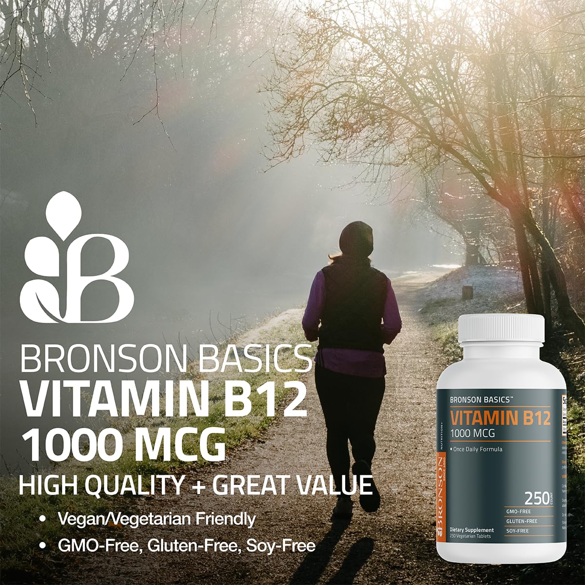 Bronson étiquette B12 1000 mcg – informations claires sur la posologie.