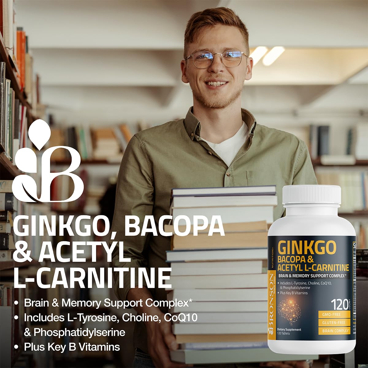 Ingrédients clés Bronson Ginkgo Bacopa, soutien mémoire potentiel.