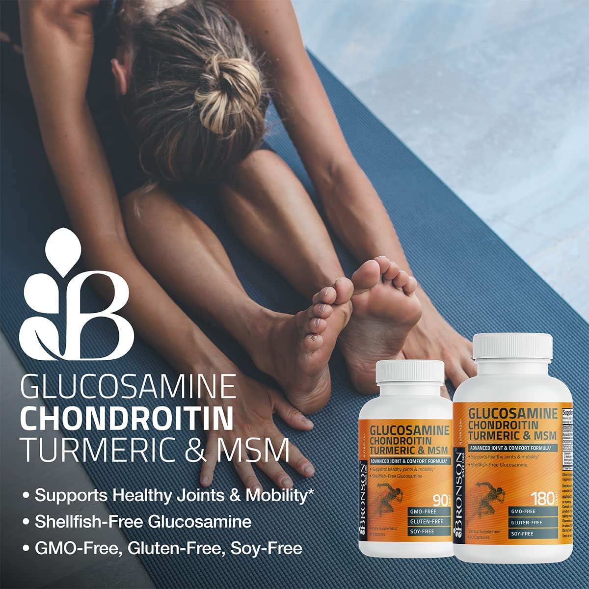 Bronson Glucosamine Chondroitin Turmeric MSM – étiquette lisible avec la formule.