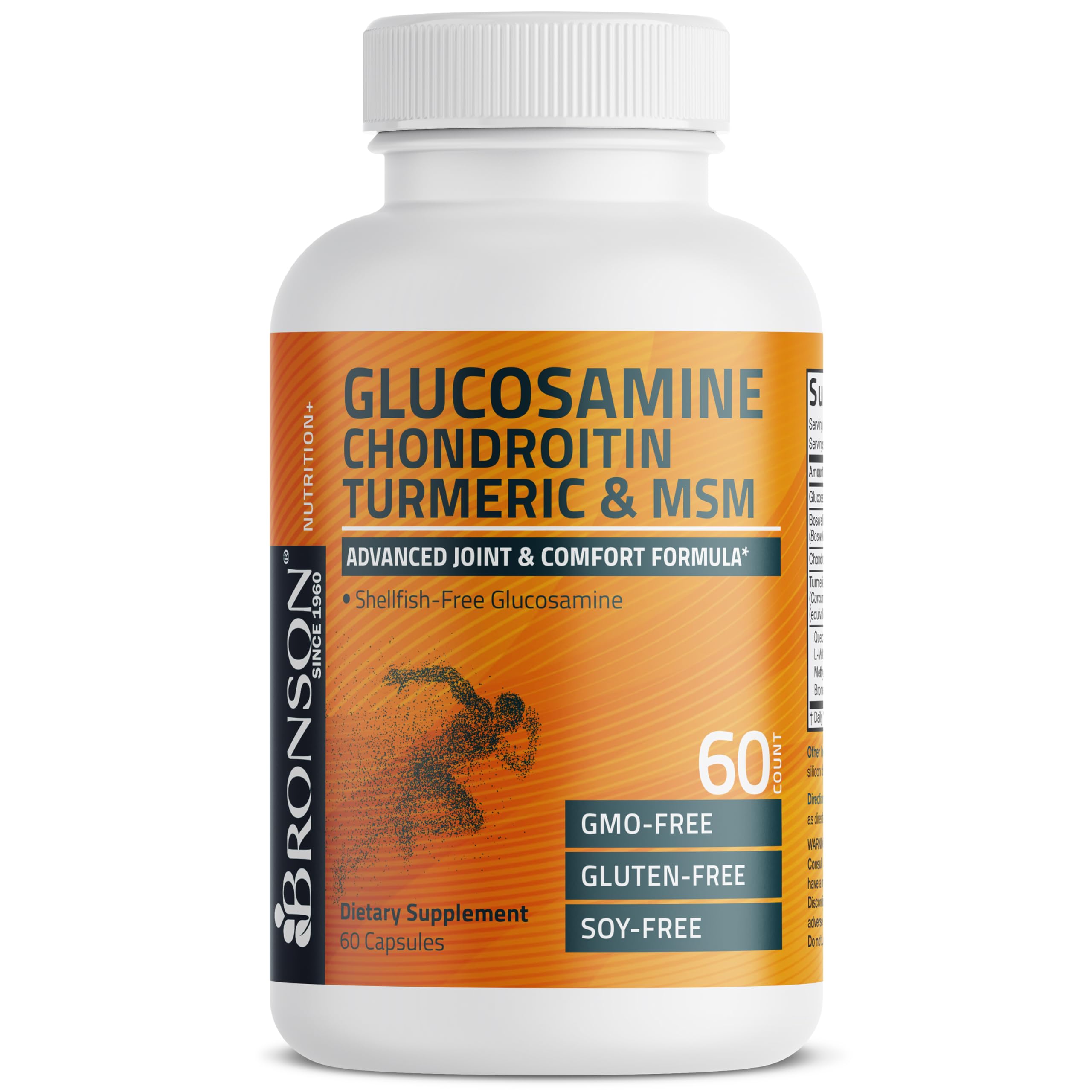 Bronson Glucosamine Chondroitin Turmeric MSM – tableau des ingrédients, formulation complète.
