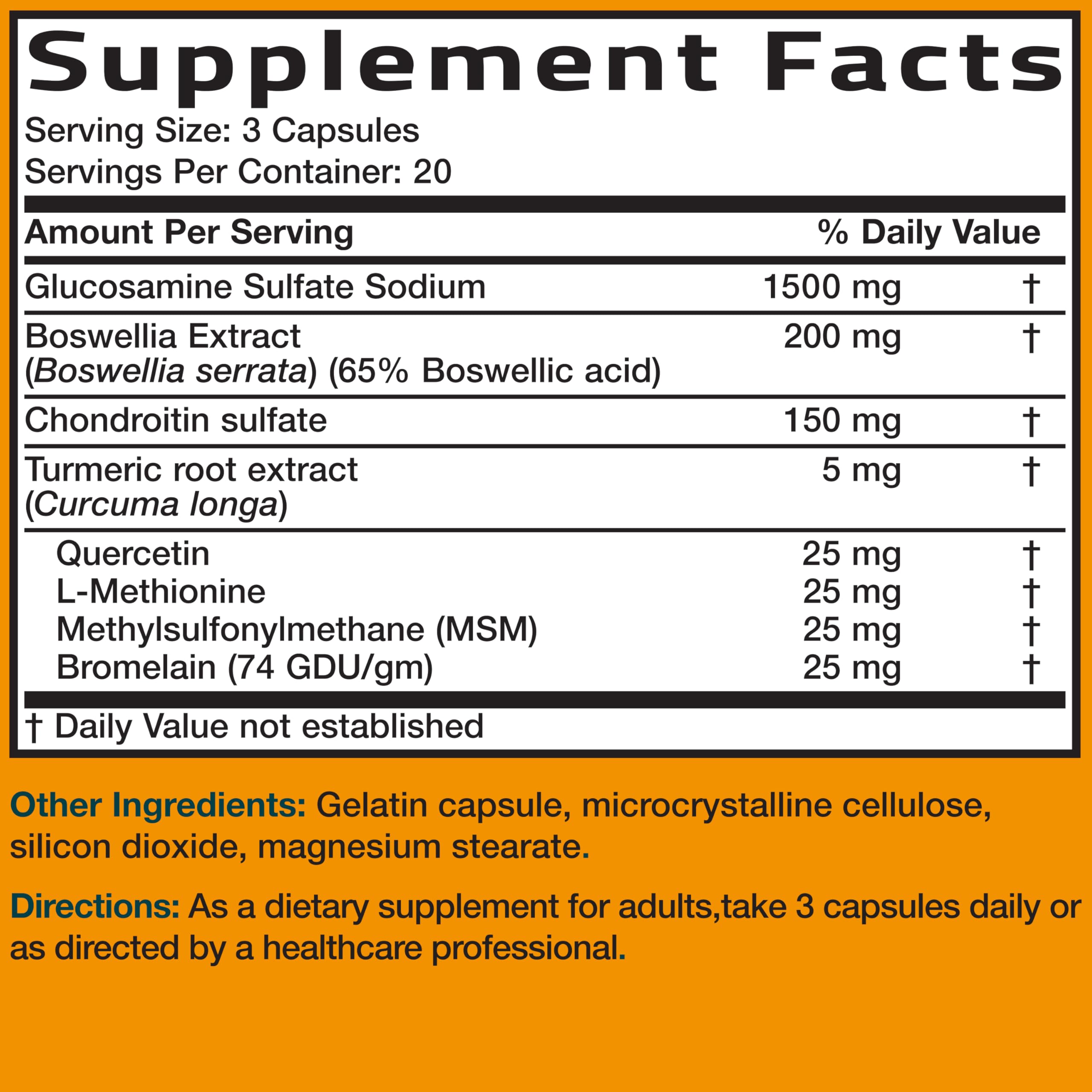 Bronson Glucosamine Chondroitin Turmeric MSM – utilisation quotidienne pour mobilité et confort potentiels.