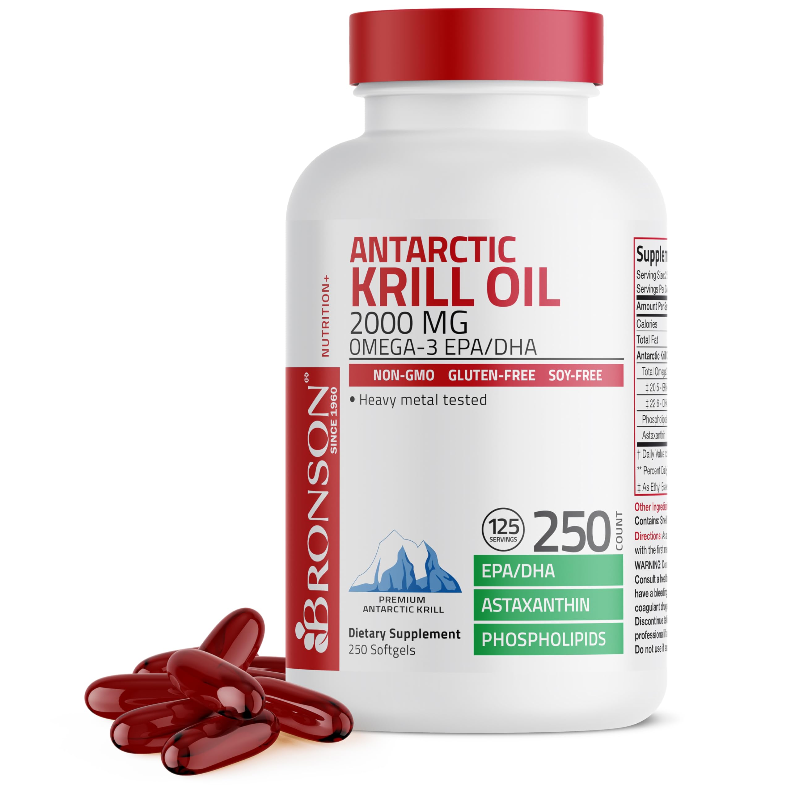 Bronson huile krill antarctique — bouteille avec étiquette, soutien bien-être quotidien