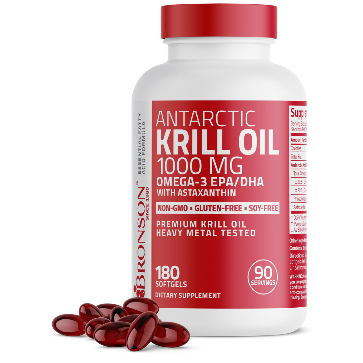 Bronson huile krill antarctique en bouteille, riche oméga-3