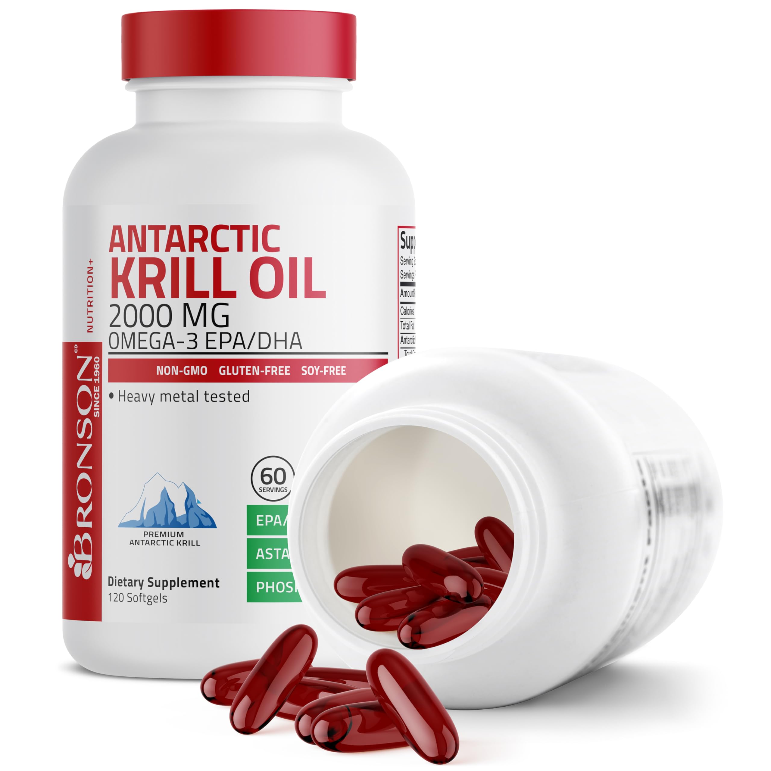Bronson huile krill antarctique: 2000mg par portion pour un apport nourrissant.