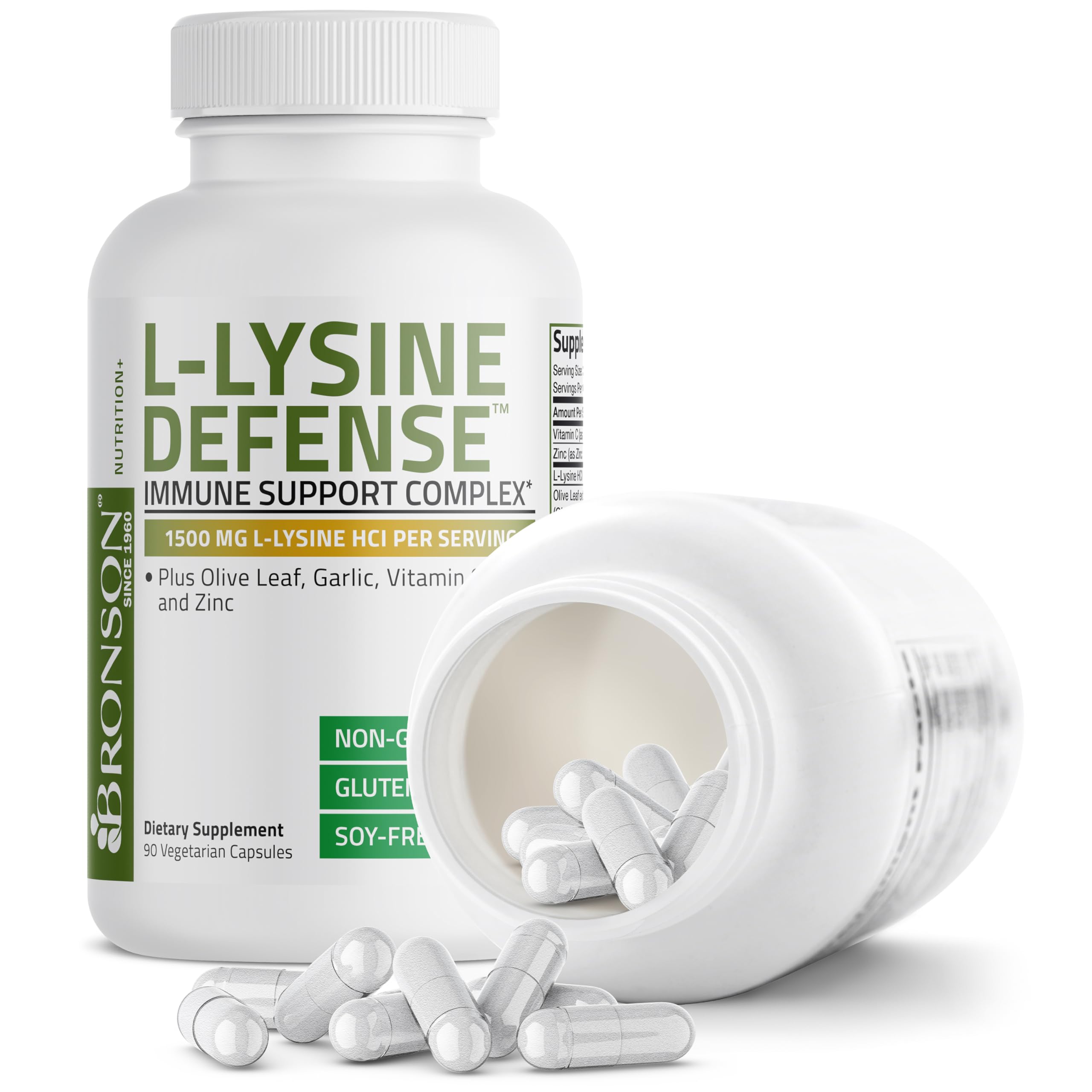 Bronson L-Lysine Defense, gélules végétariennes faciles à avaler avec un verre d'eau.