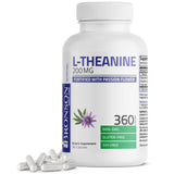 Bronson L-Theanine 200 mg – Étiquette claire mentionnant fleur de passiflore ajoutée