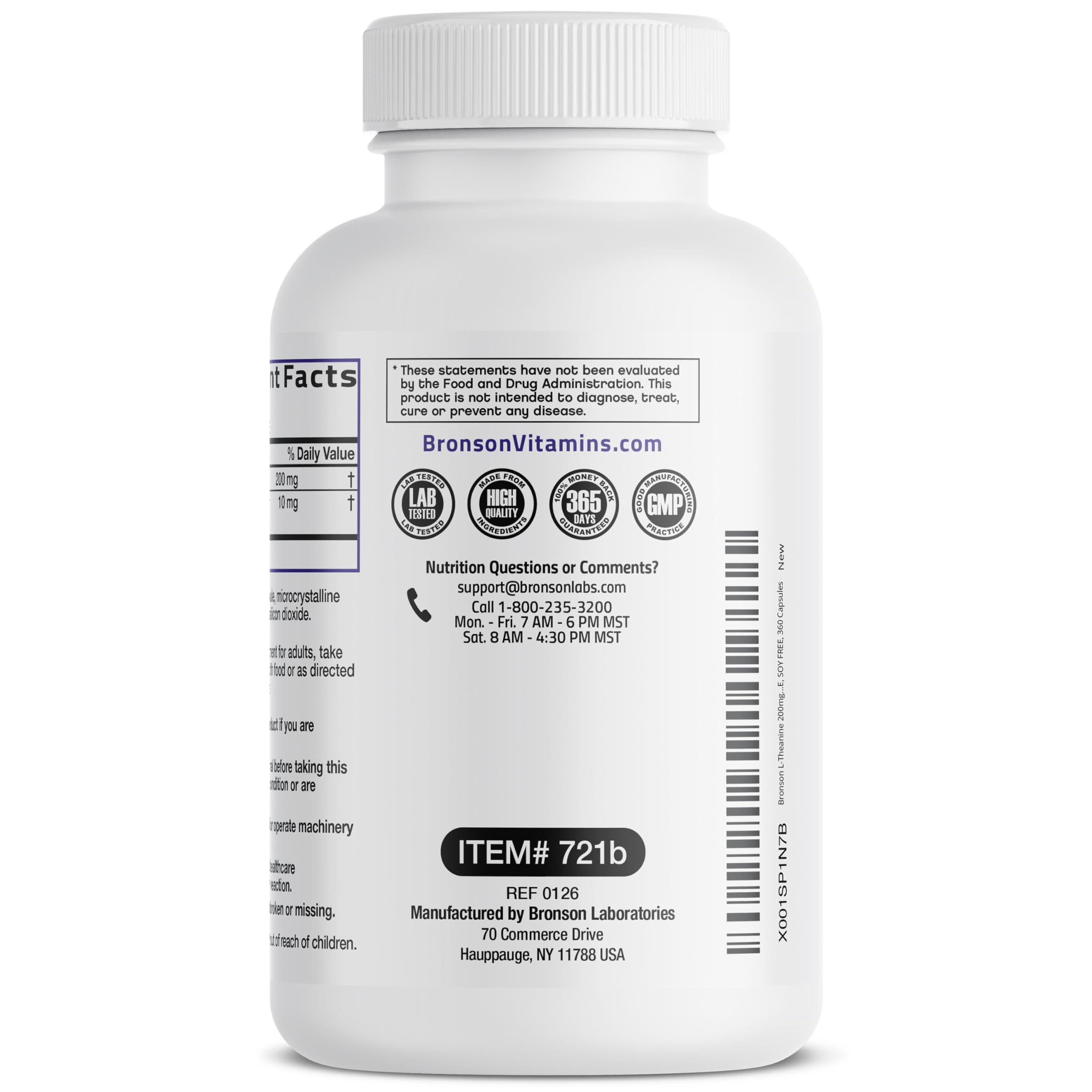 Bronson L-Theanine 200 mg – Détails cGMP soulignant sécurité et pureté