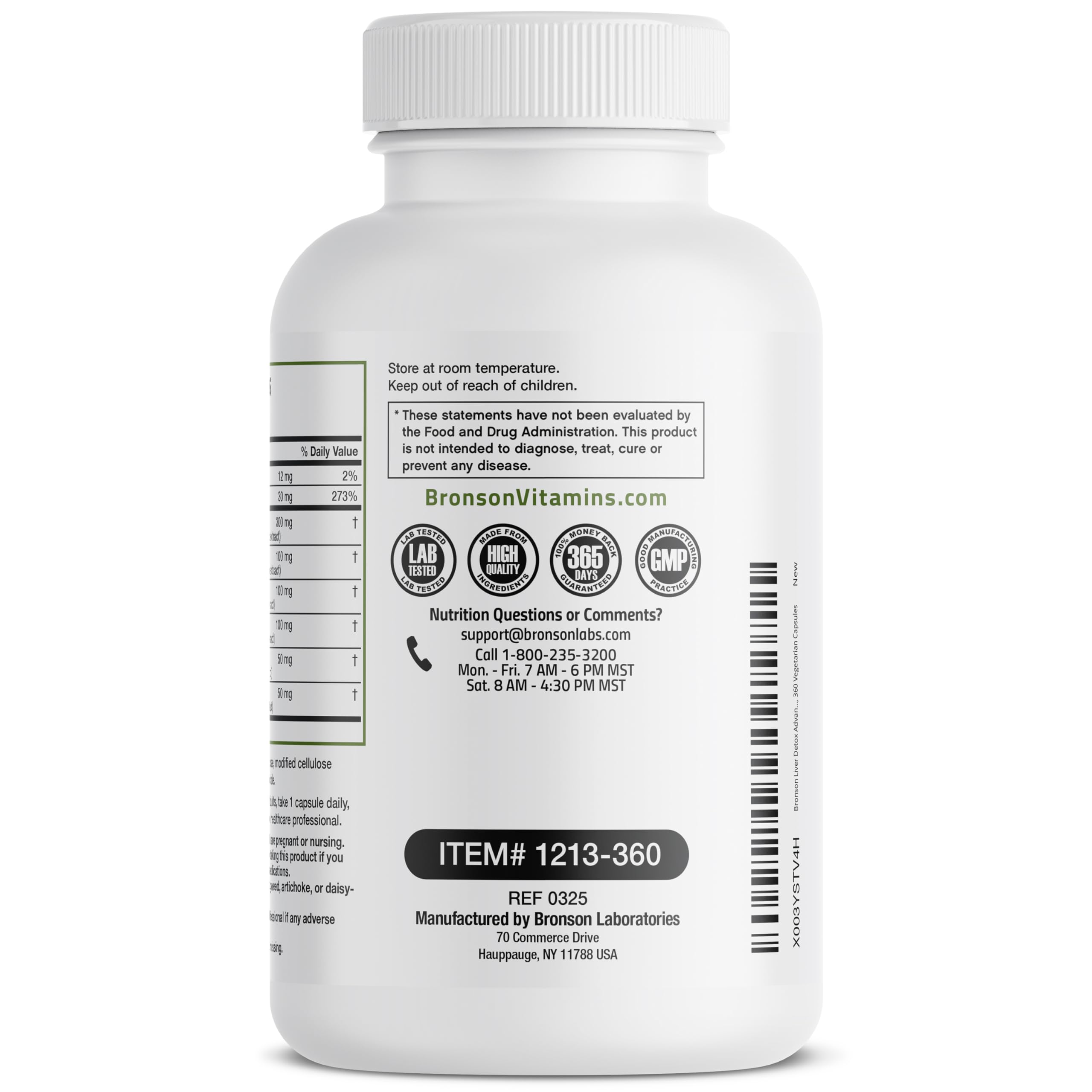 Bronson Liver Detox: ingrédients phares curcuma et artichaut visibles sur l’étiquette.