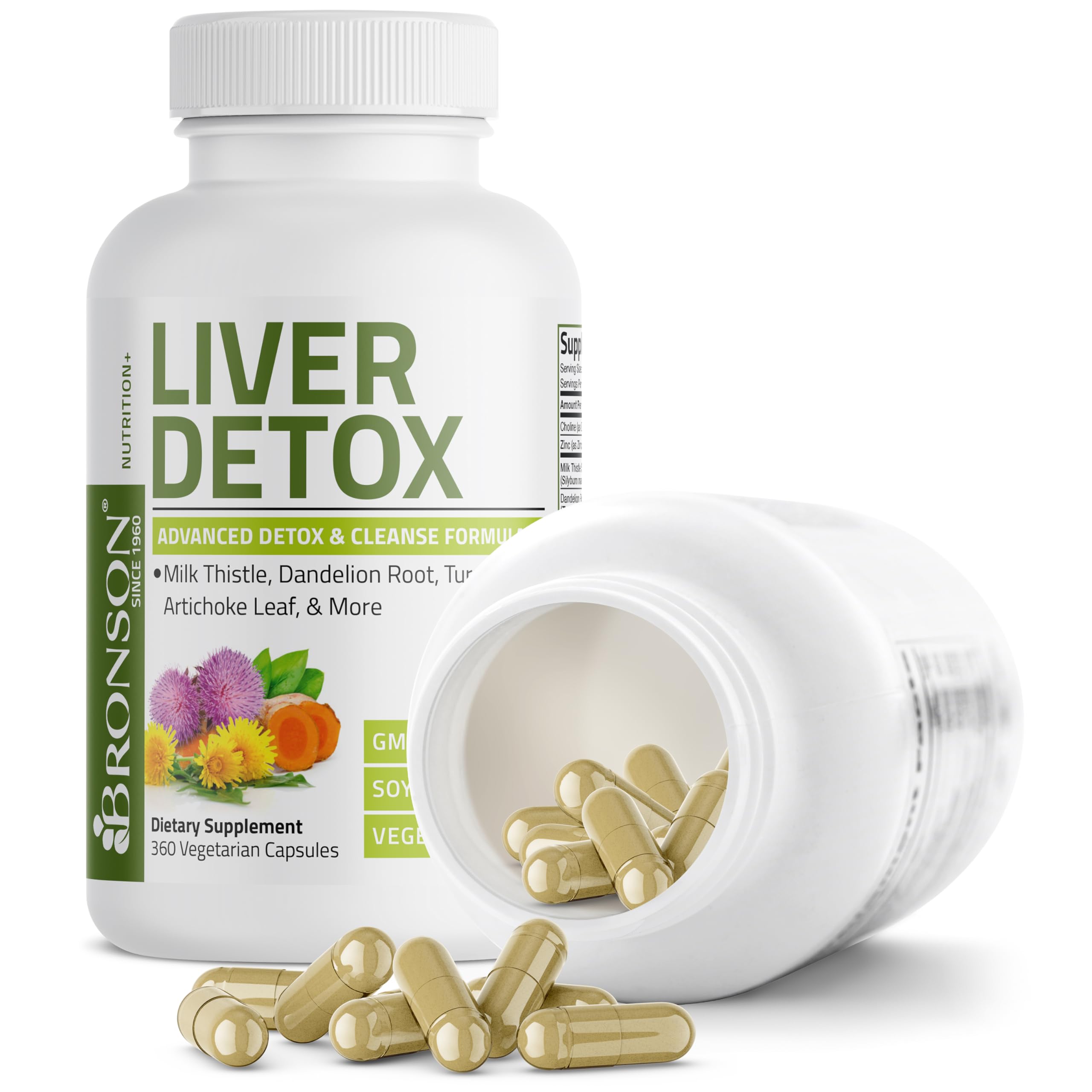 Bronson Liver Detox: format 360 capsules prêt à l’emploi pour une routine quotidienne.