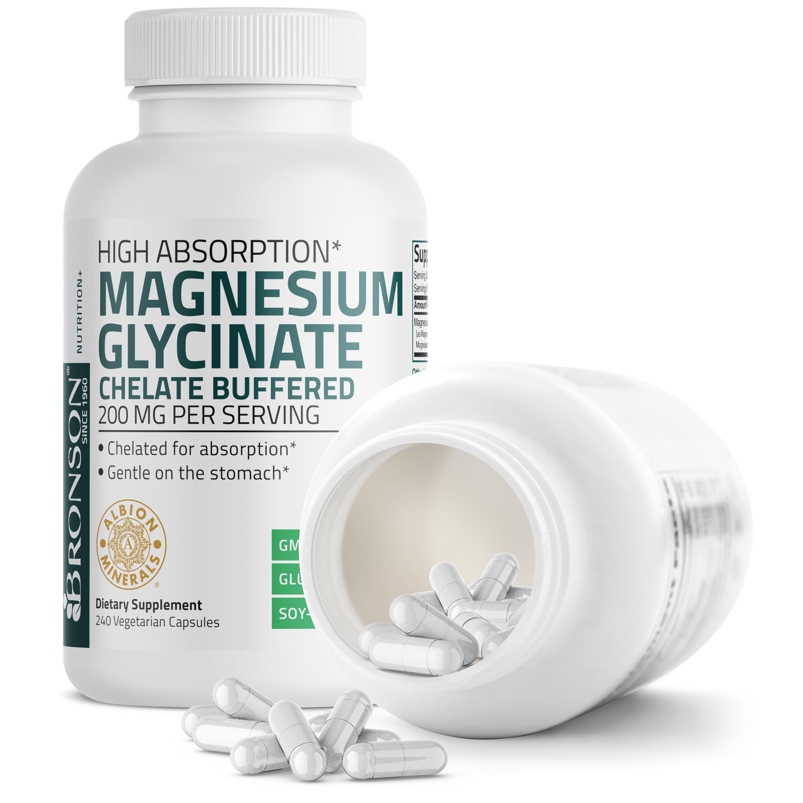 Bronson Magnésium Glycinate - Détails de la chelation Albion sur l'emballage.