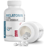 Bronson Mélatonine 10 mg, comprimés cerise, forme pratique pour le coucher.