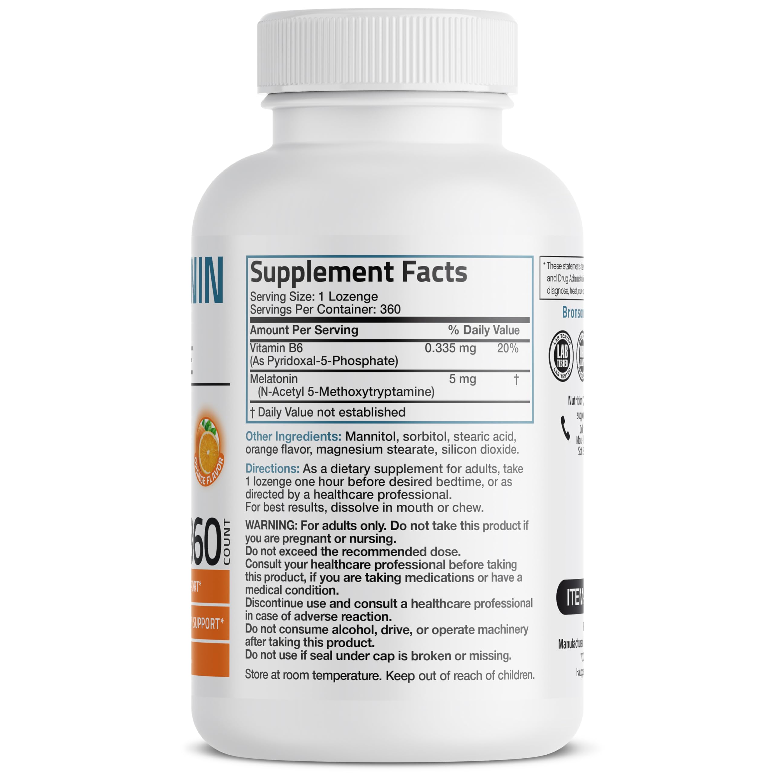 Bronson Mélatonine 5 mg avec vitamine B6 soutien du cycle nocturne naturel