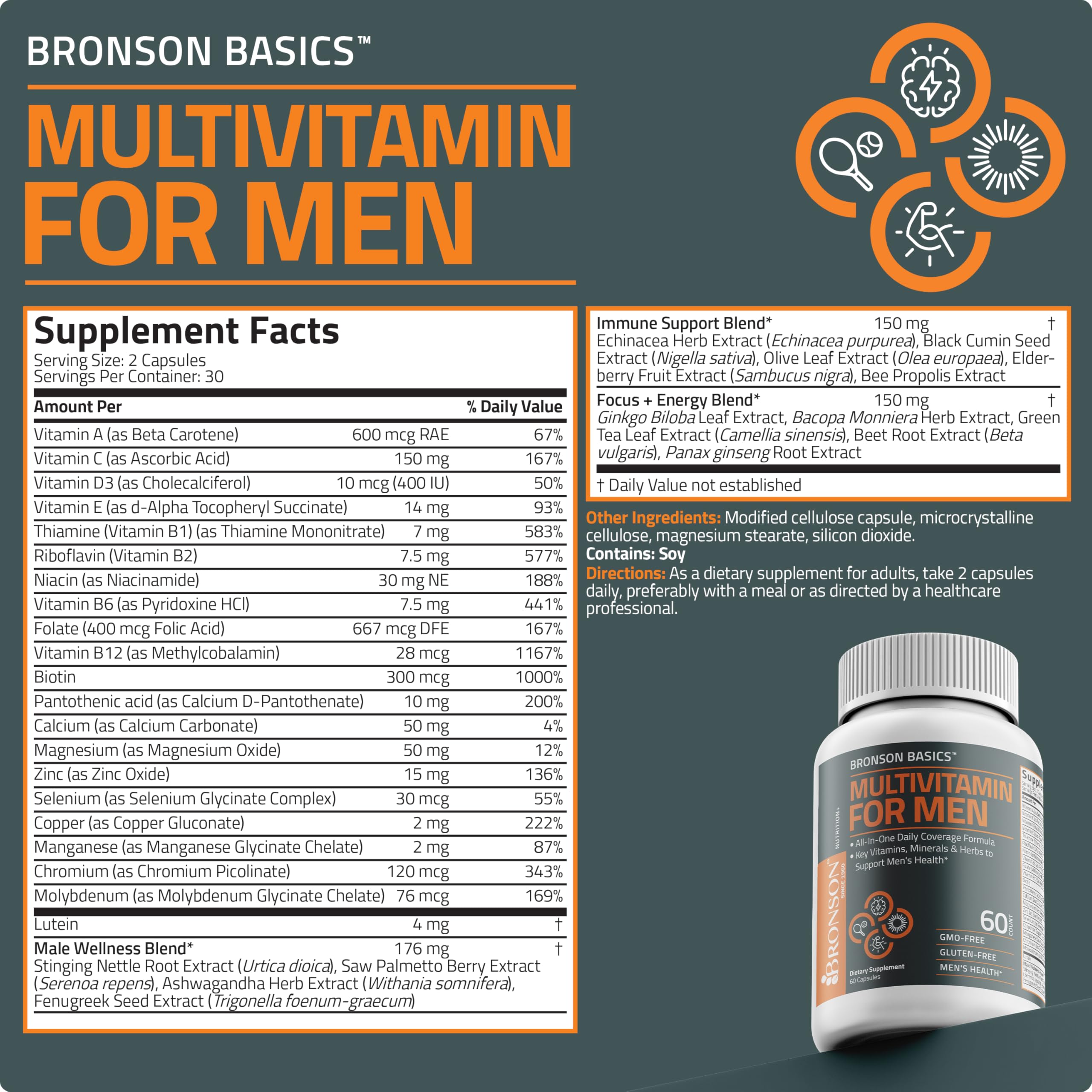Bronson Multivitamine pour Homme – boîte et emballage soignés, prêt à être utilisé.