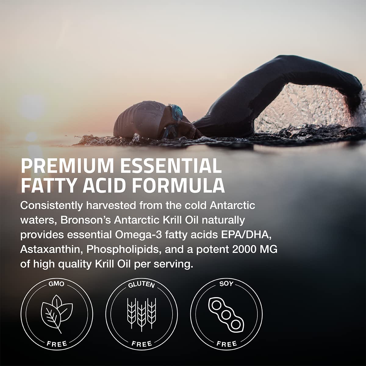 Bronson huile krill antarctique — étiquette premium, apporte EPA et DHA essentiels