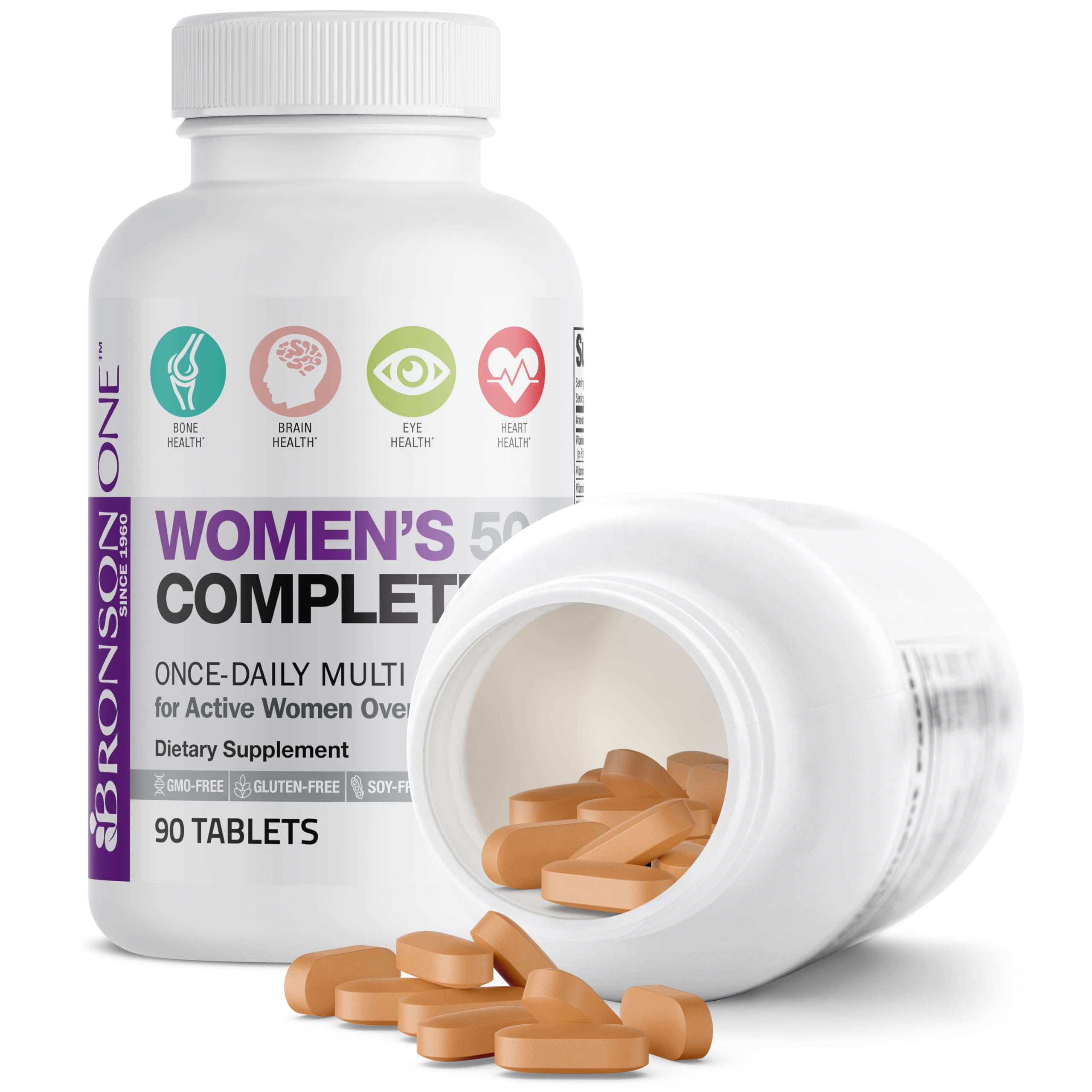 Gros plan sur les comprimés Bronson One Daily pour femmes 50+