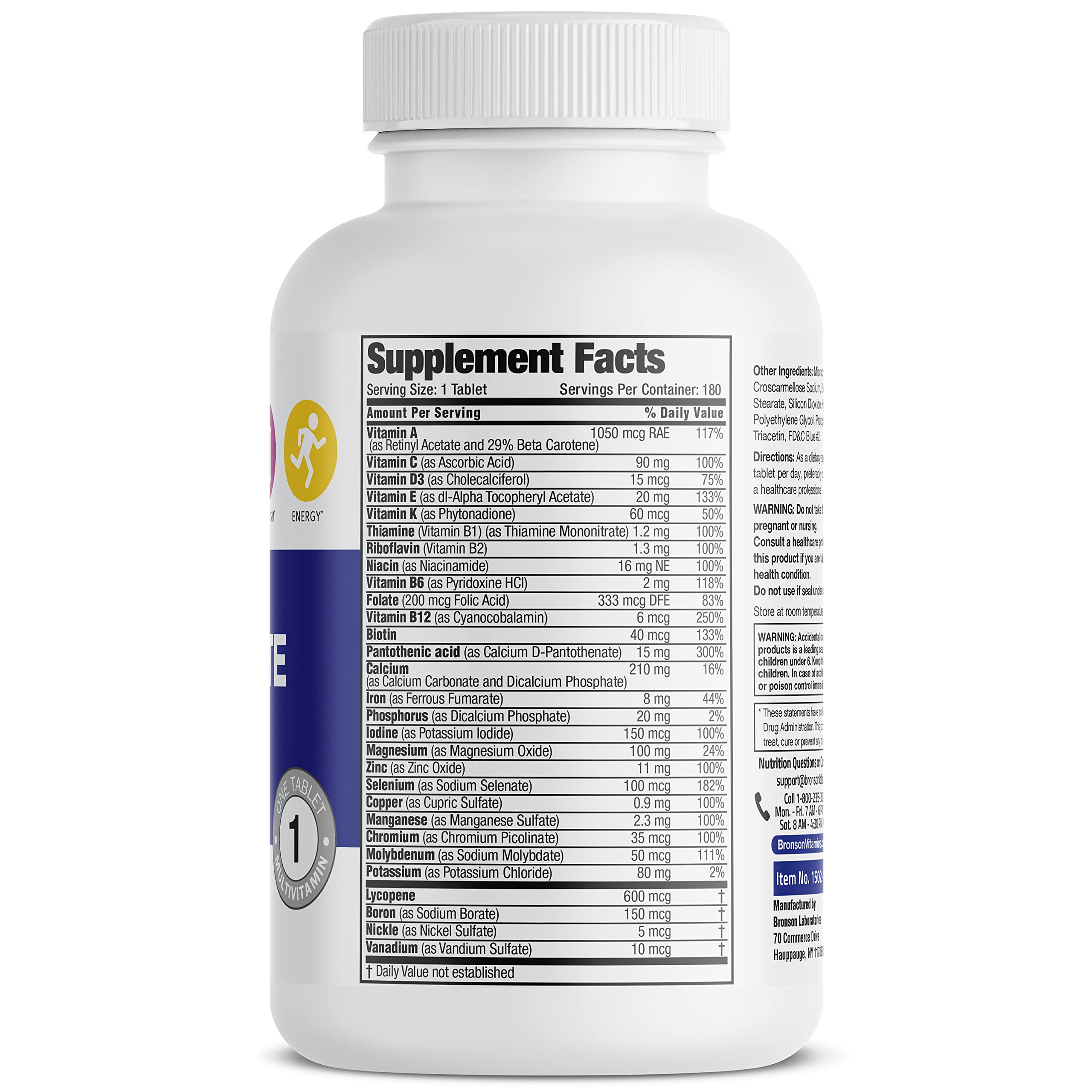 Bronson One formule homme actif montrant une combinaison vitaminique pour énergie.