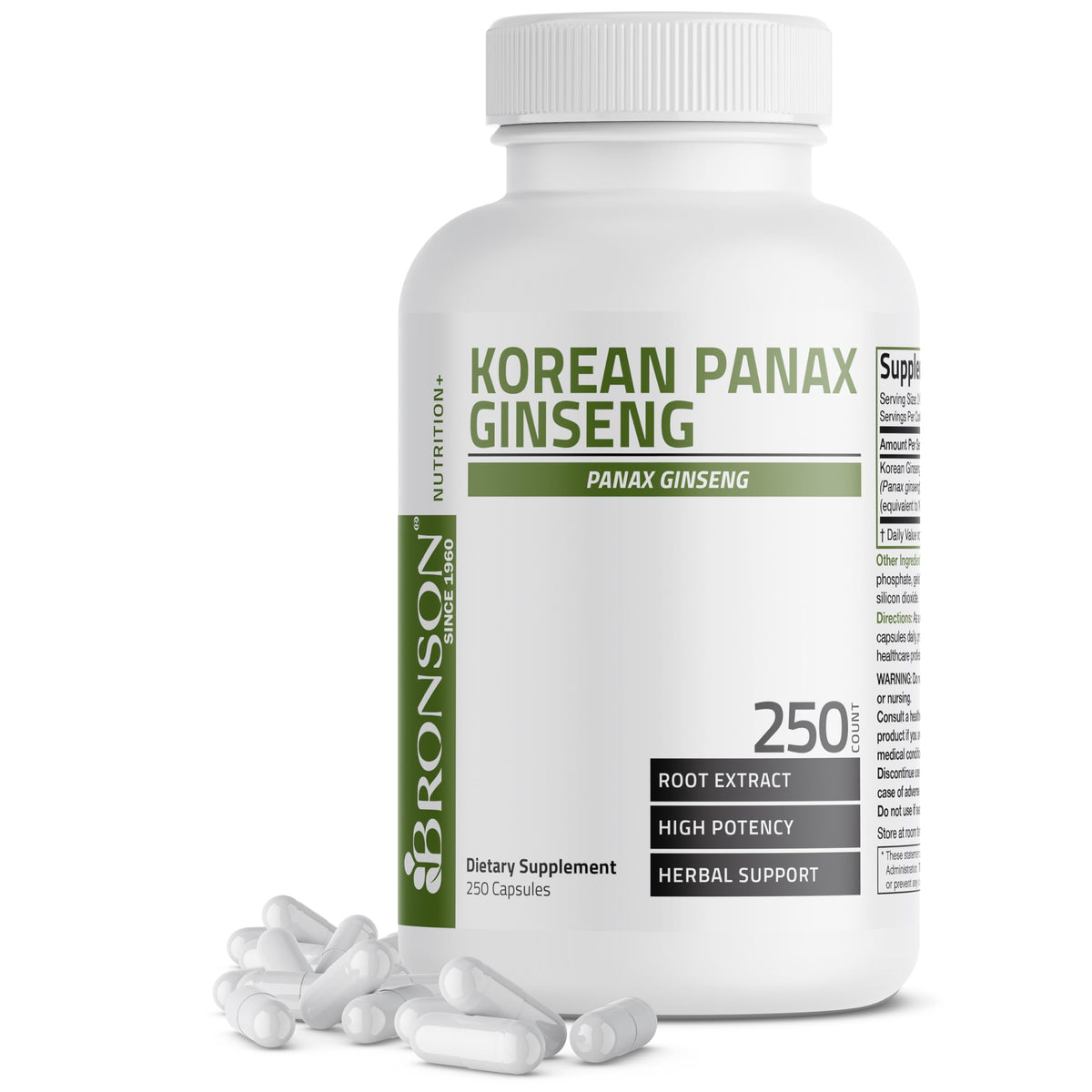 Bronson Panax Ginseng énergie dans la bouteille, soutien potentiel à la vitalité.
