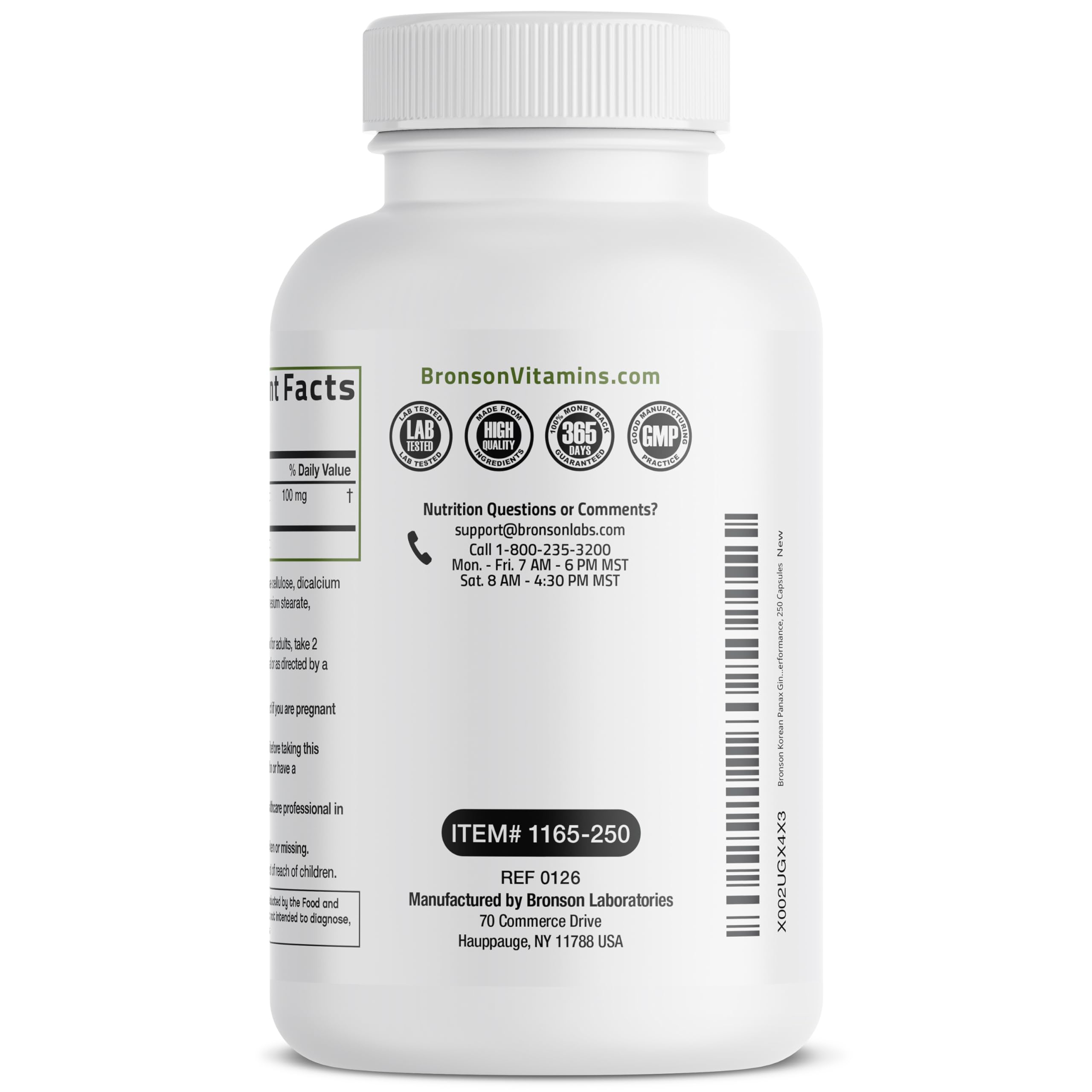 Bronson Panax Ginseng formulation qualité – flacon et texte, formulation supérieure.