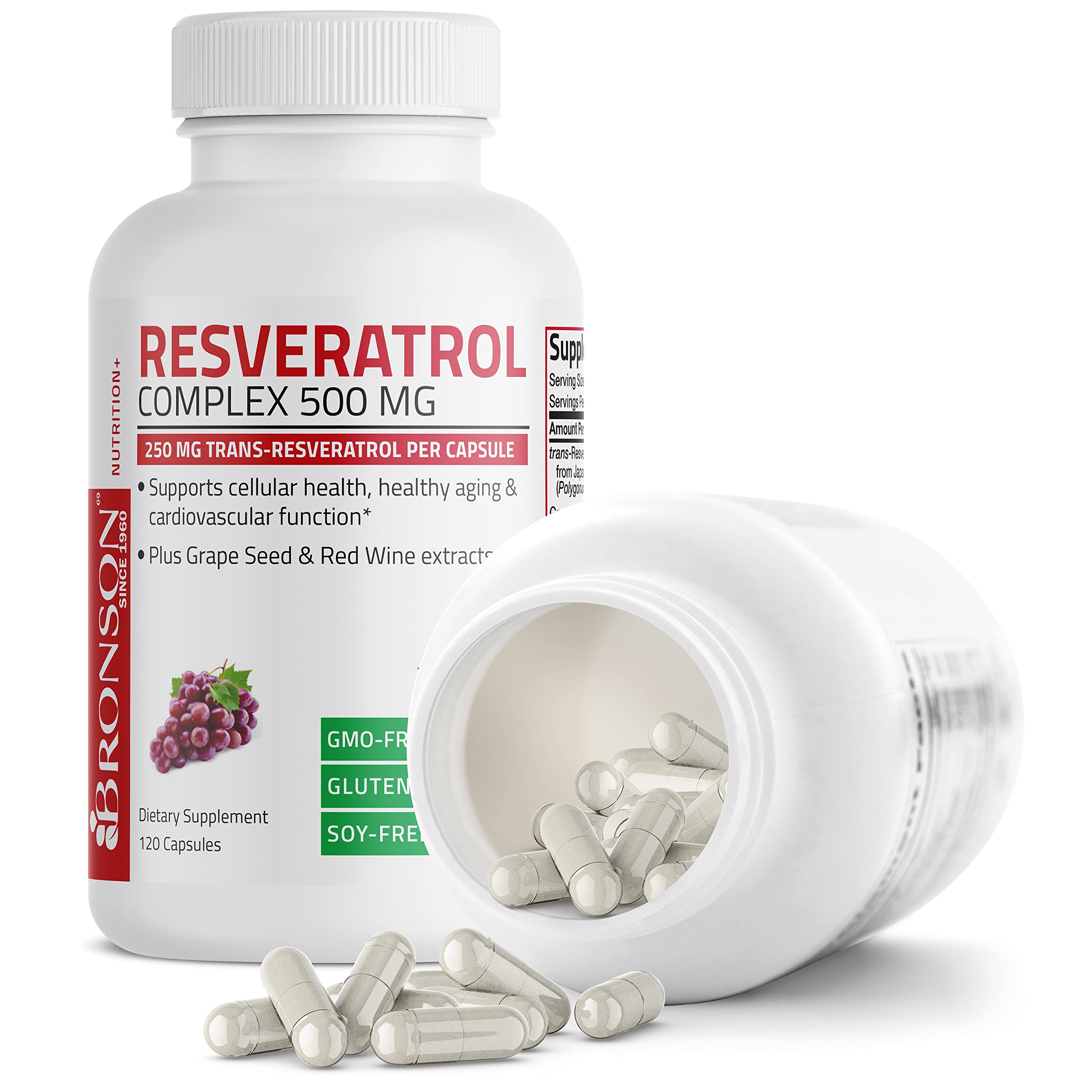 Bronson Resveratrol 500 Complex – gélules prêtes à l’emploi, dose quotidienne simple.