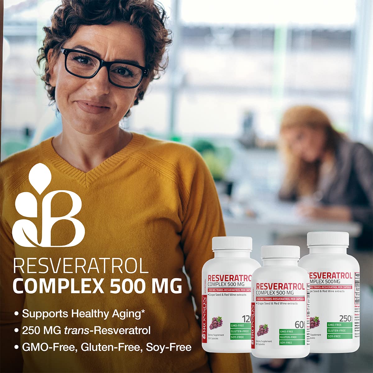 Bronson Resveratrol 500 Complex – gélules, format pratique pour la routine.