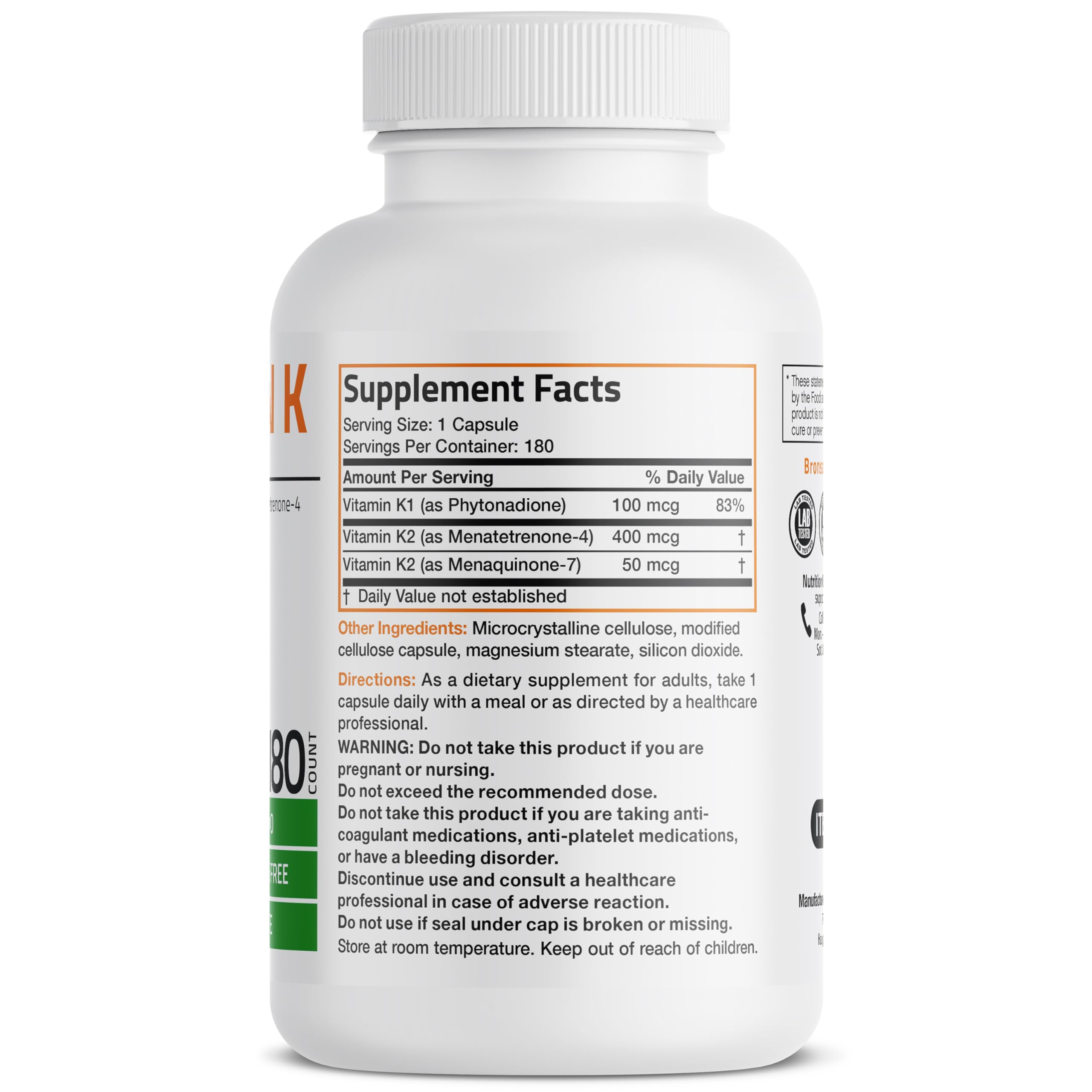 Bronson Vitamin K Triple Play — capsules visibles pour soutenir potentiellement la santé osseuse.