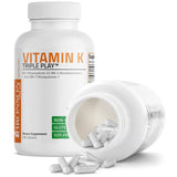 Bronson Vitamin K Triple Play — certifications laboratoire suggérant une qualité maîtrisée.