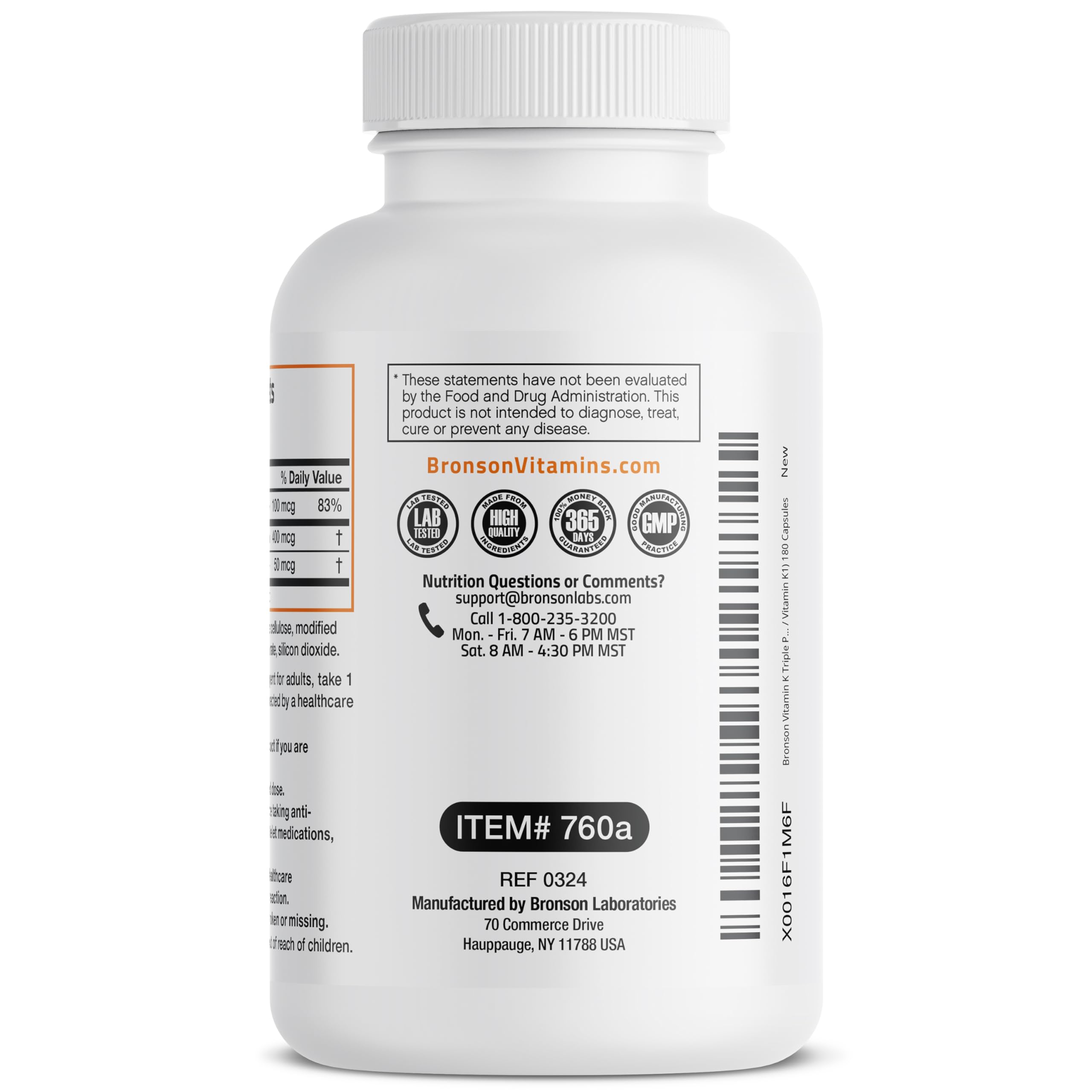 Bronson Vitamin K Triple Play — dose quotidienne recommandée pour une prise pratique.