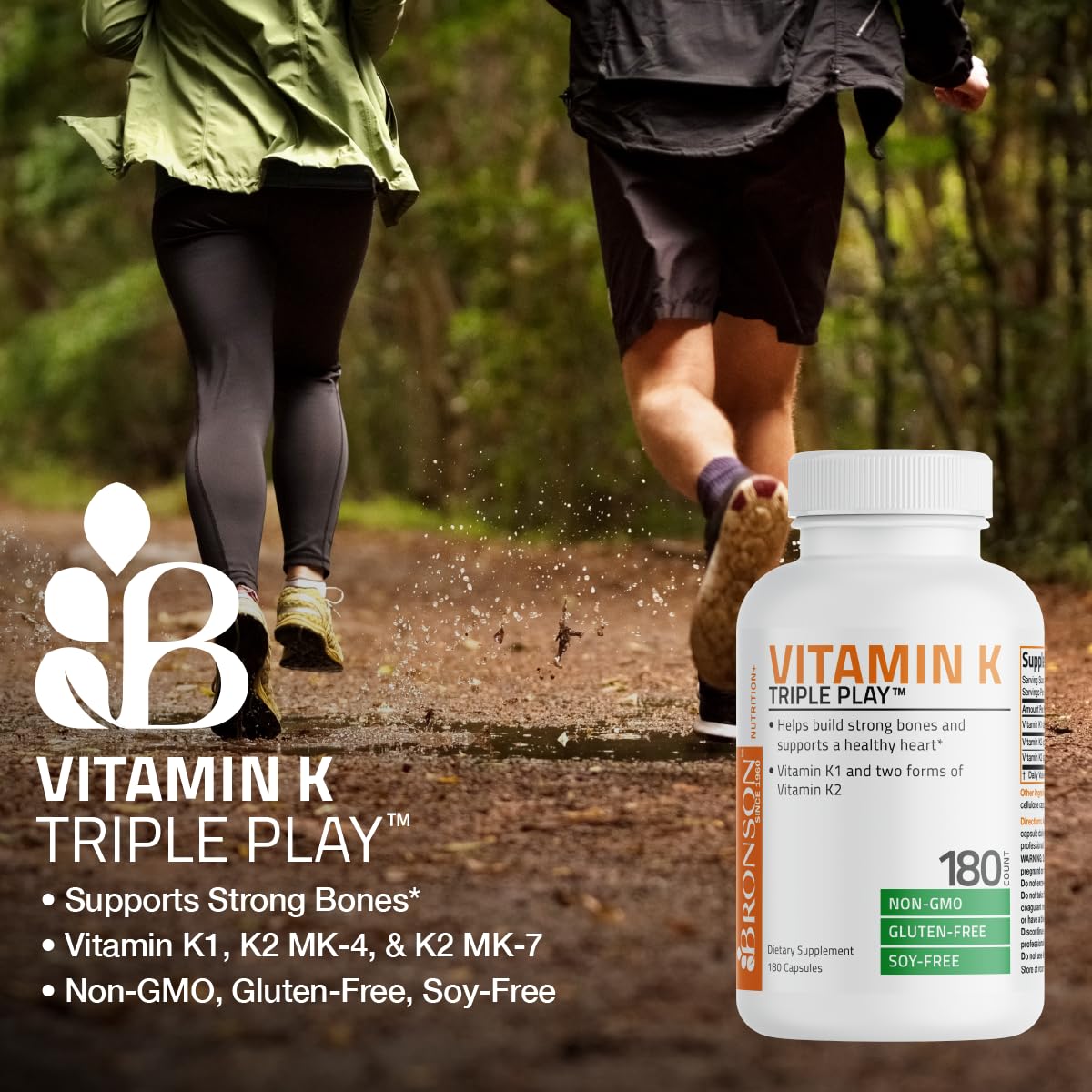 Bronson Vitamin K Triple Play — emballage et étui indiquant les informations clés.