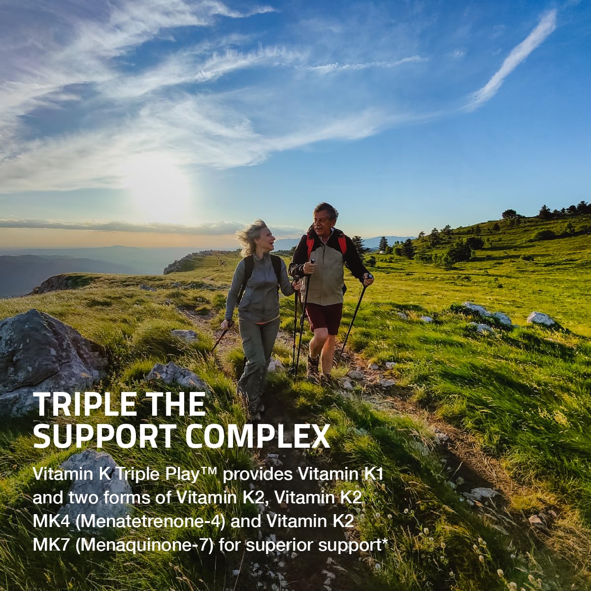 Bronson Vitamin K Triple Play — étiquette affichant les formes K1 et K2 pour référence.