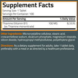 Bronson Vitamine B1 100 mg – tablettes végétariennes adaptées au régime sans allergènes.